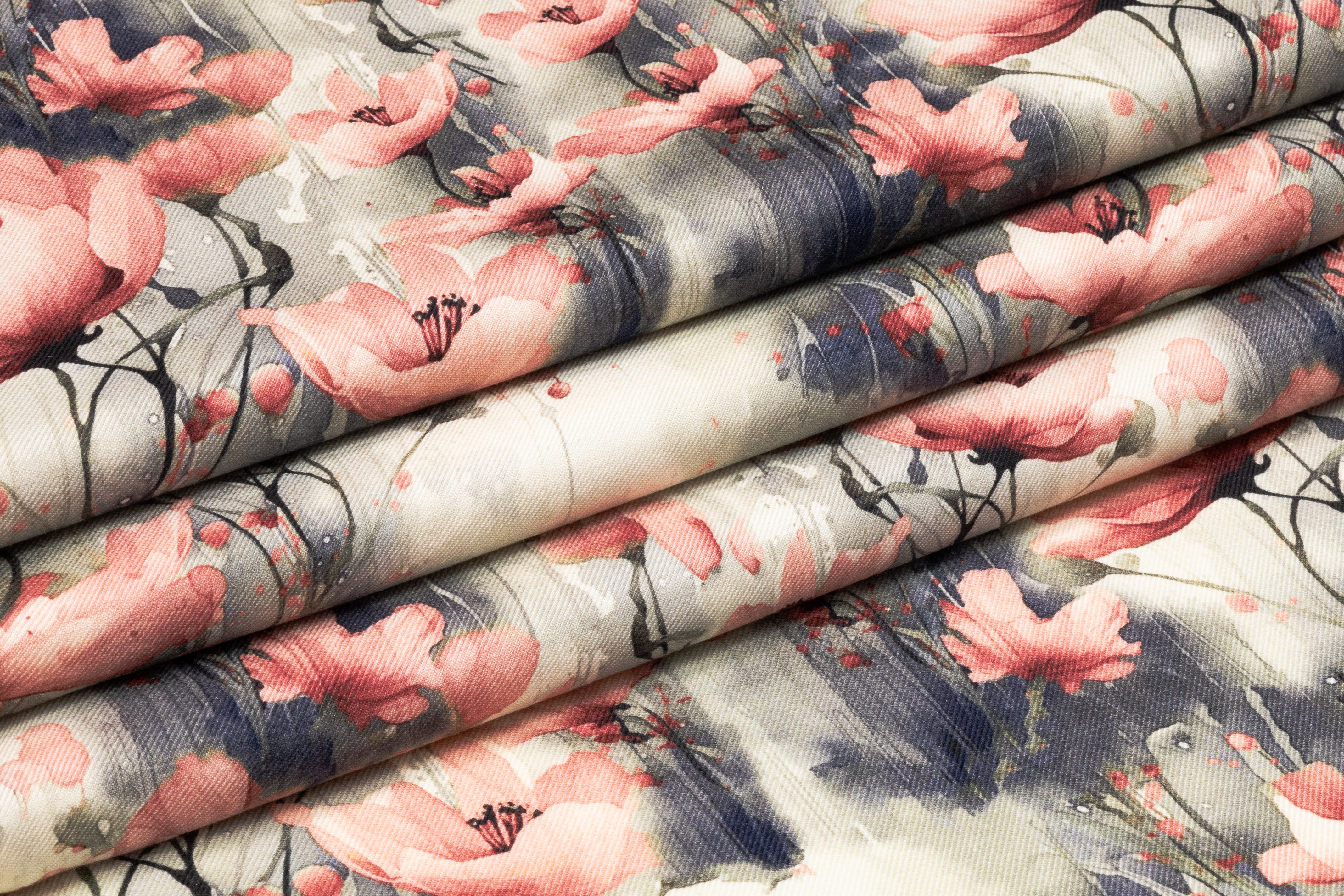 Floral Italian Silk And Wool Twill - Pink / Green / Navy