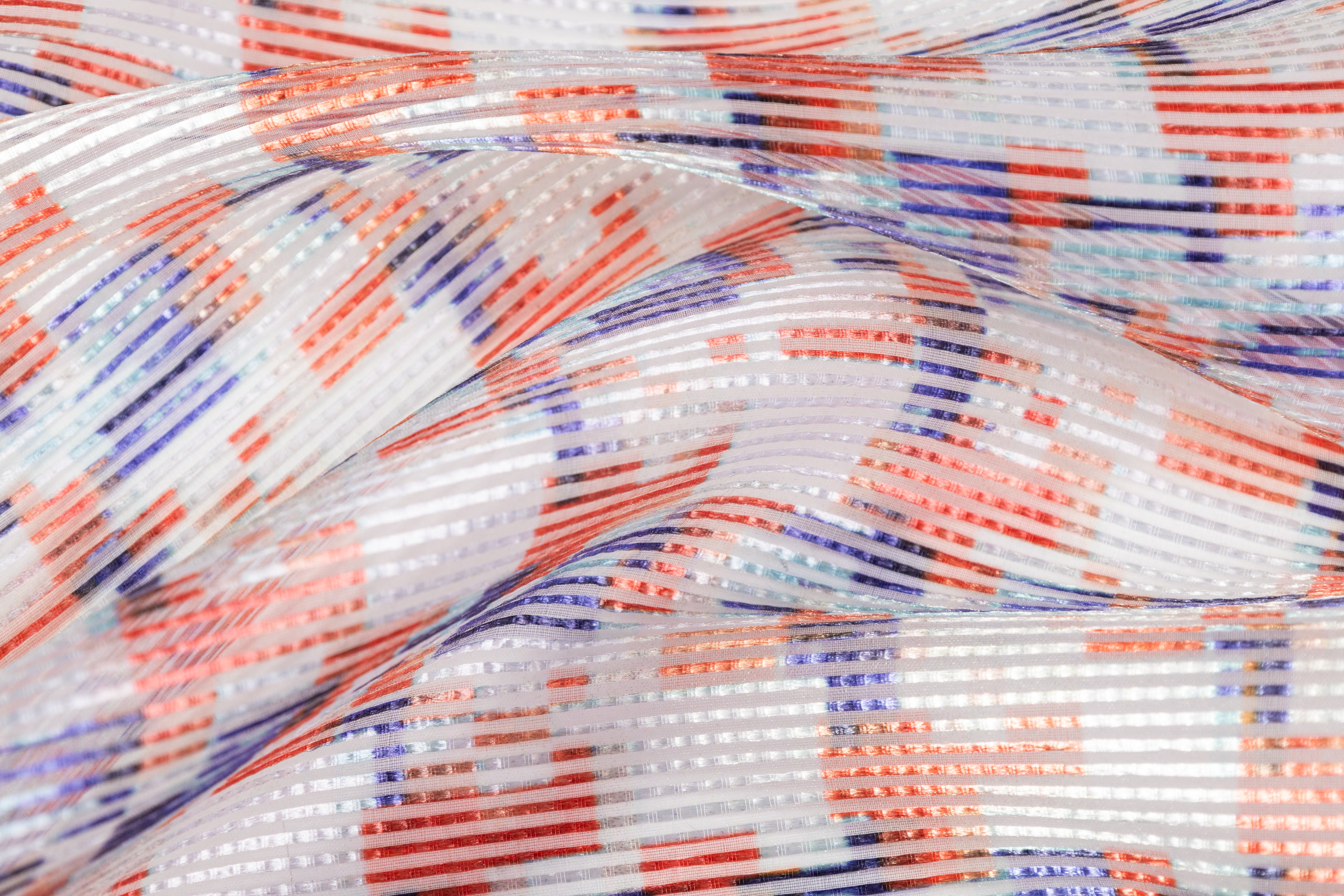 Armani - Geometric Ribbed Italian Organza - Red / White / Violet