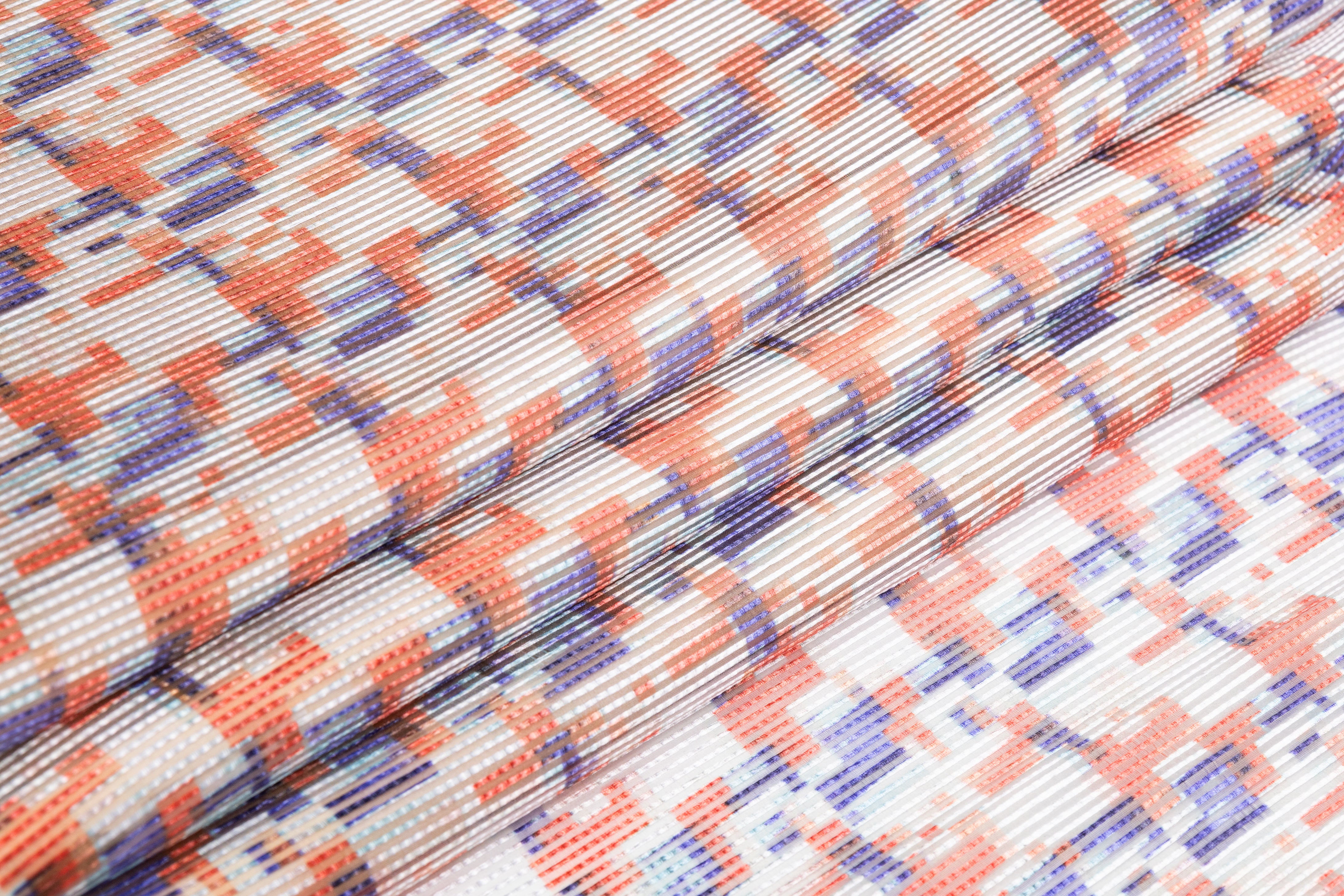 Armani - Geometric Ribbed Italian Organza - Red / White / Violet
