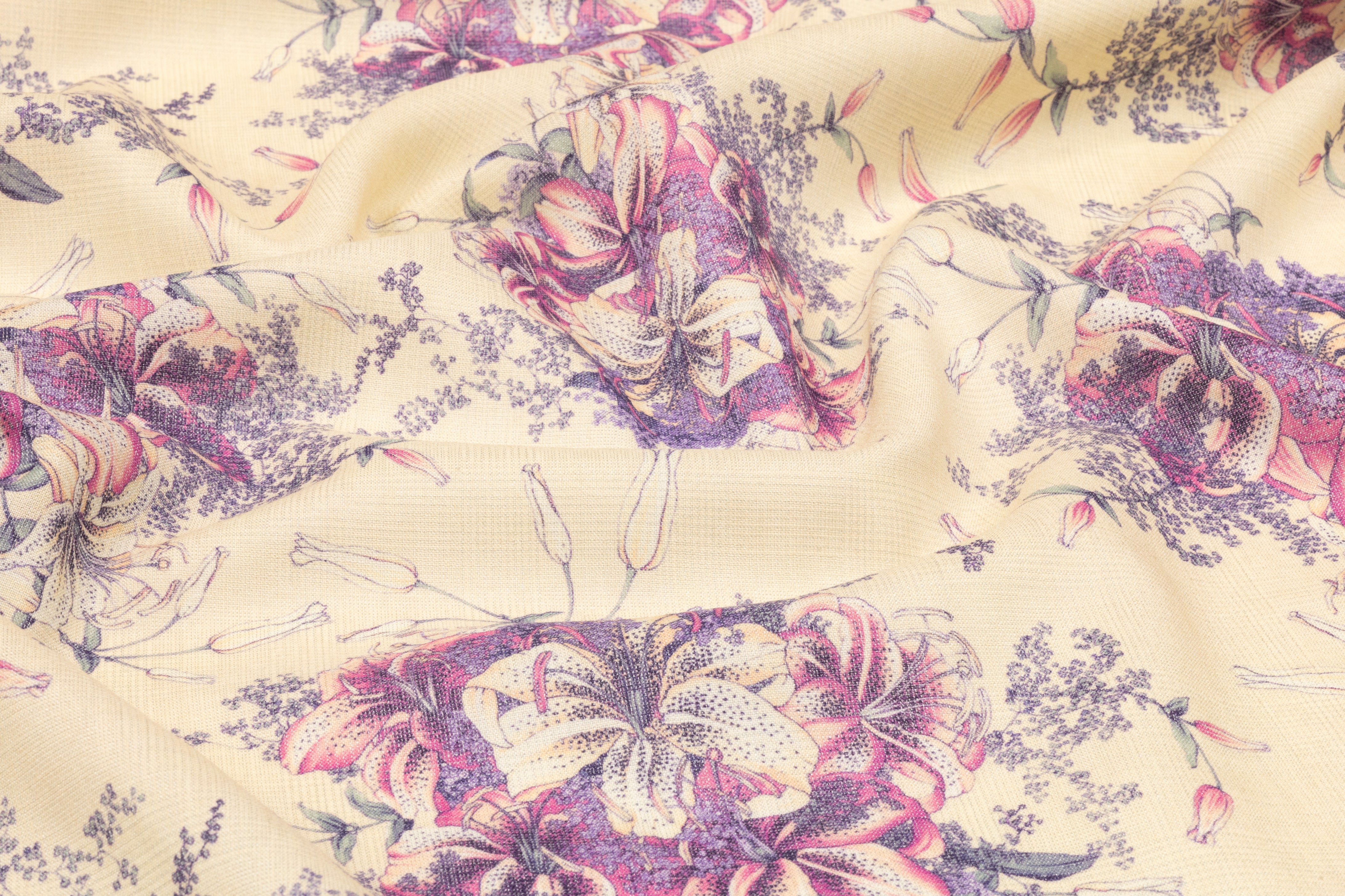 Emanuel Ungaro - Floral Italian Wool Blend - Beige / Violet / Pink