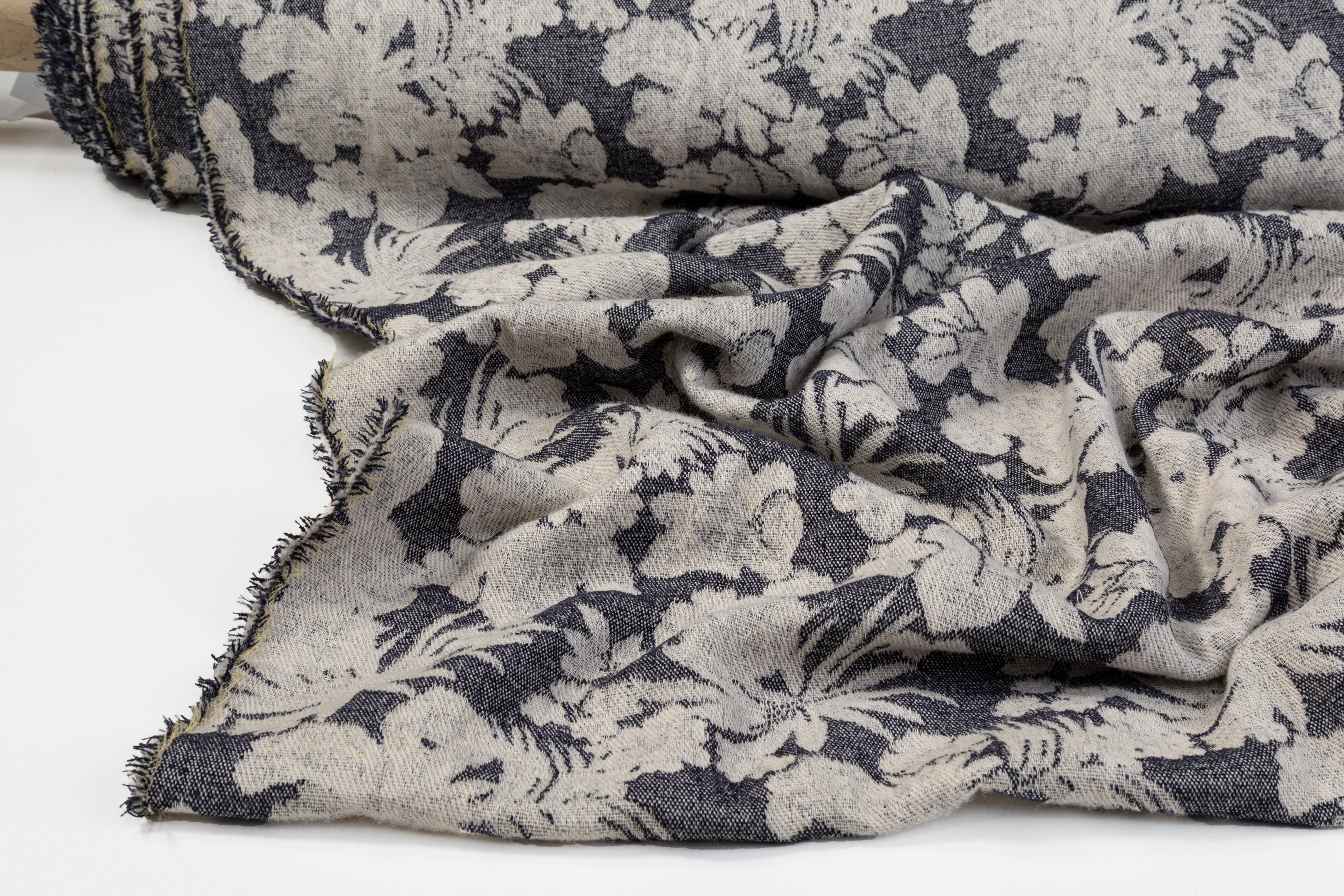 Double Faced Wool Rayon Jacquard - Navy / White / Light Beige