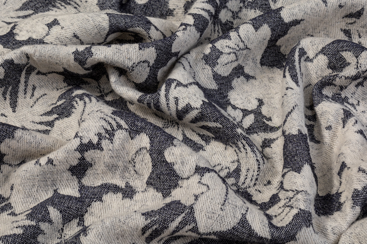 Double Faced Wool Rayon Jacquard - Navy / White / Light Beige