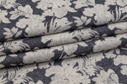 Double Faced Wool Rayon Jacquard - Navy / White / Light Beige
