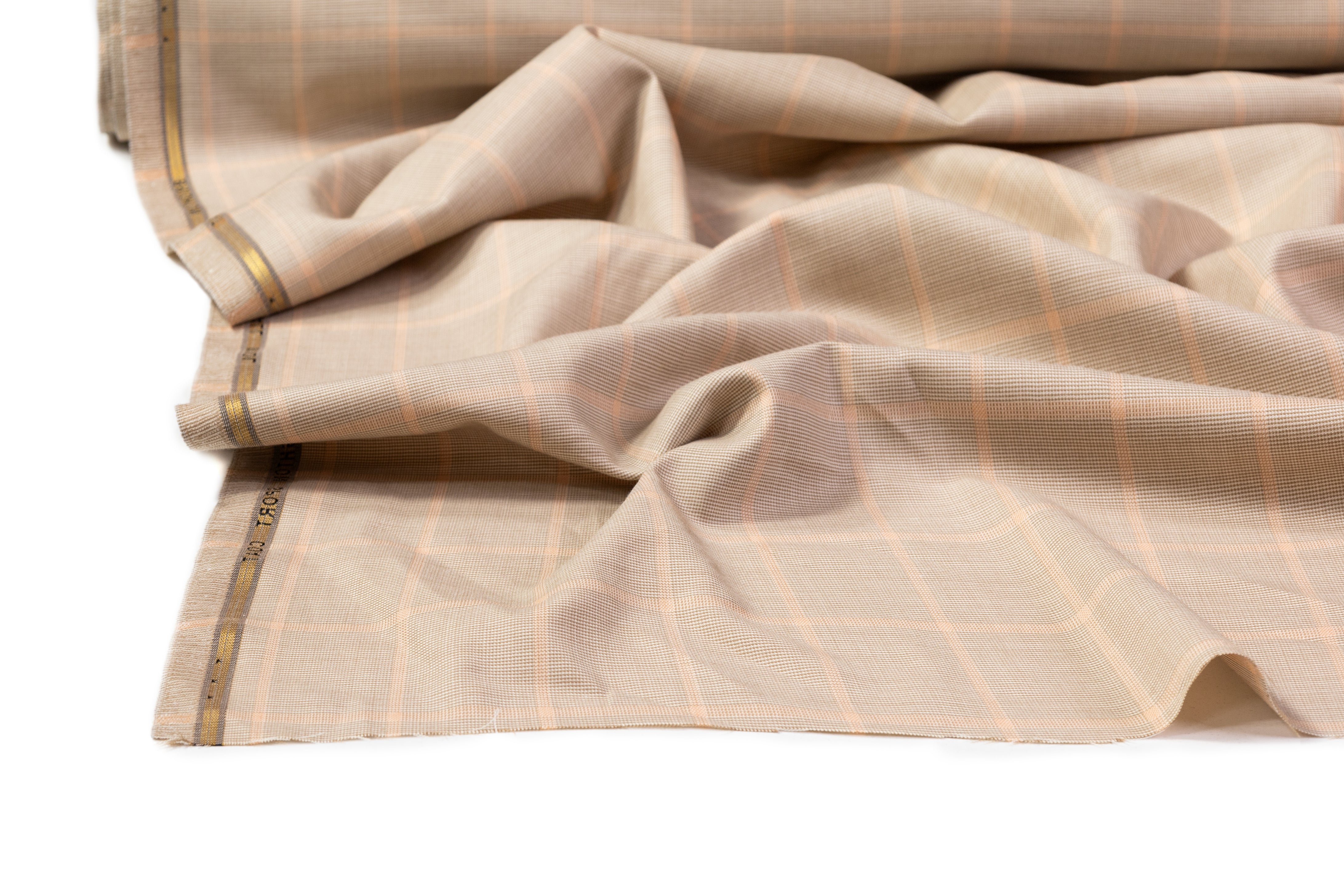 Checked Italian Super 120s Italian Wool Suiting - Beige / Peach