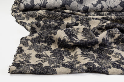 Double Faced Wool Rayon Jacquard - Navy / White / Light Beige