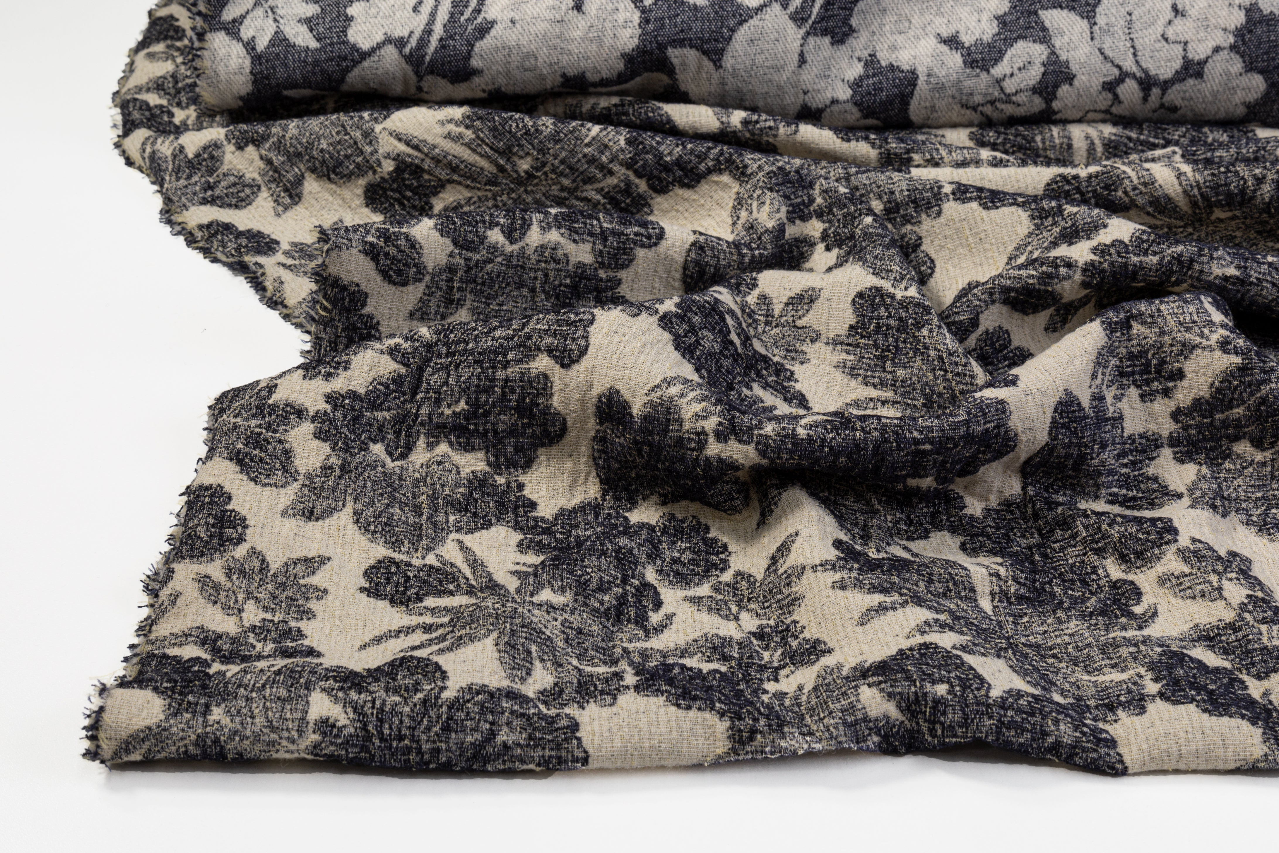 Double Faced Wool Rayon Jacquard - Navy / White / Light Beige