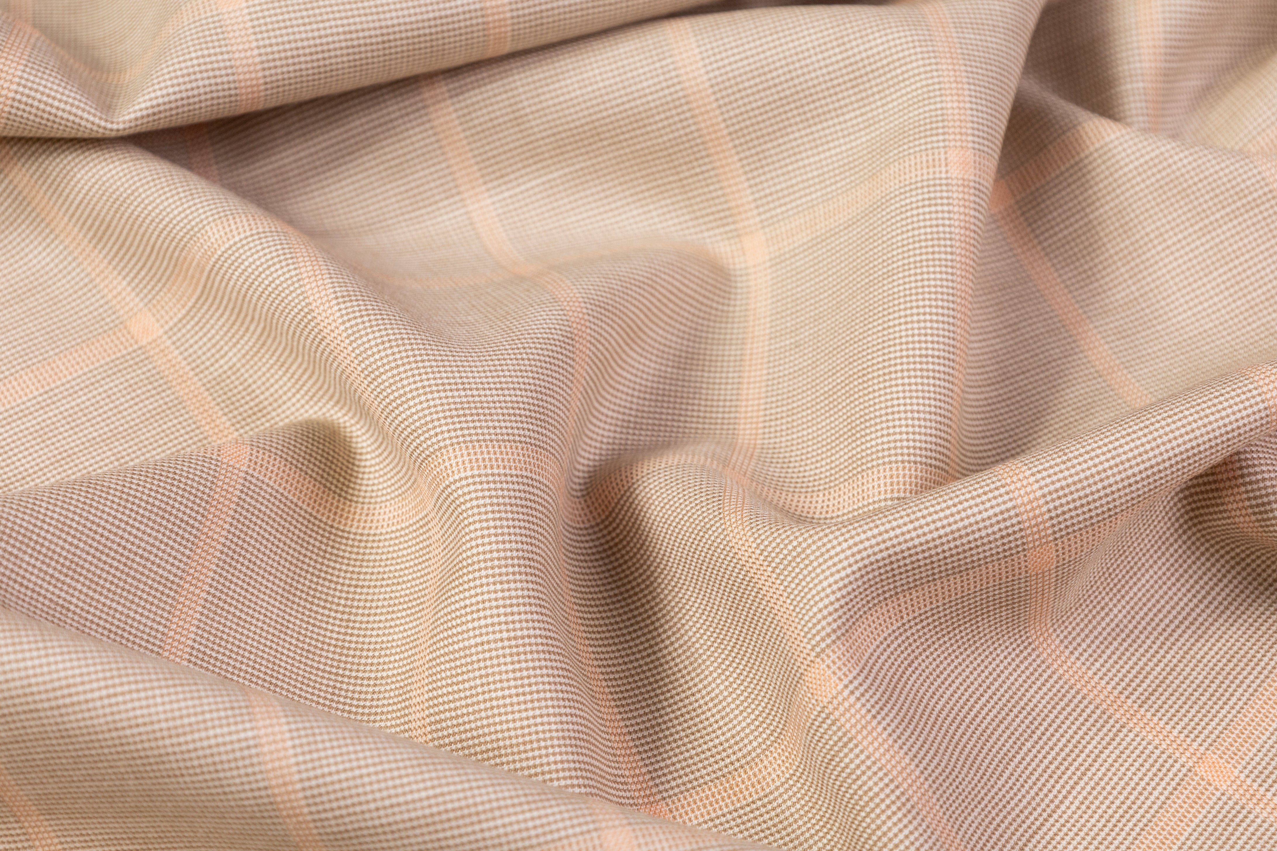 Checked Italian Super 120s Italian Wool Suiting - Beige / Peach
