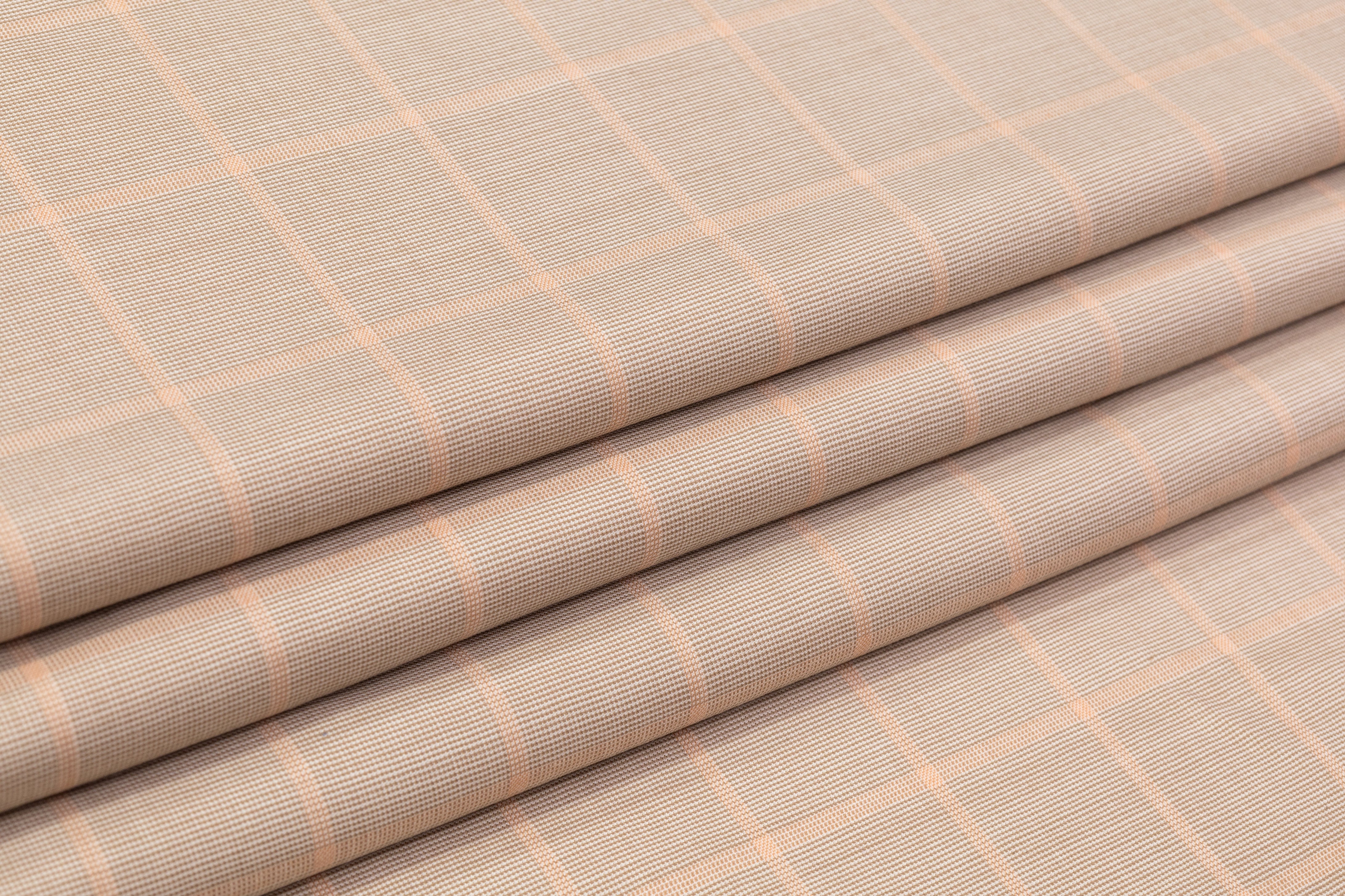 Checked Italian Super 120s Italian Wool Suiting - Beige / Peach