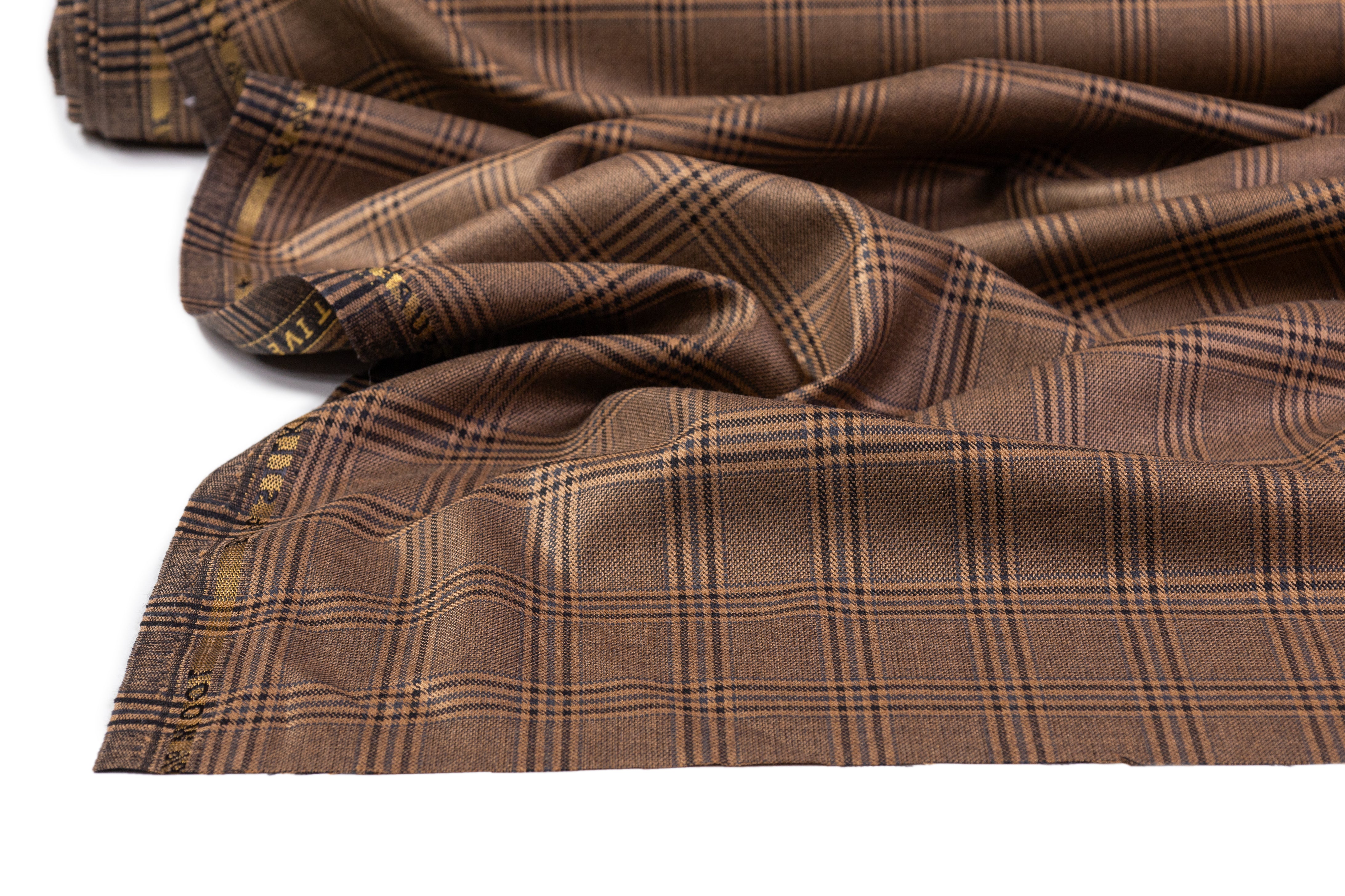 Plaid Italian Silk and Wool Suiting - Black / Brown