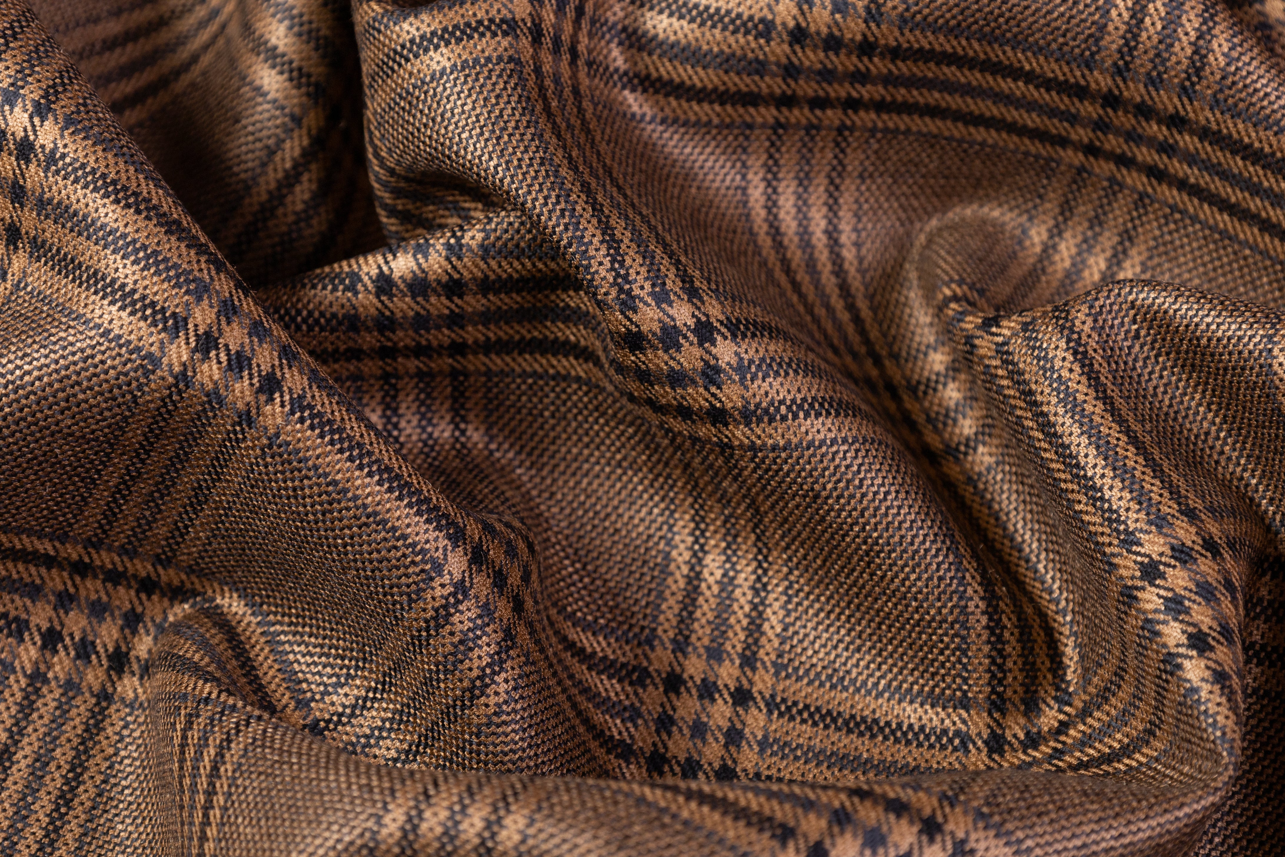Plaid Italian Silk and Wool Suiting - Black / Brown