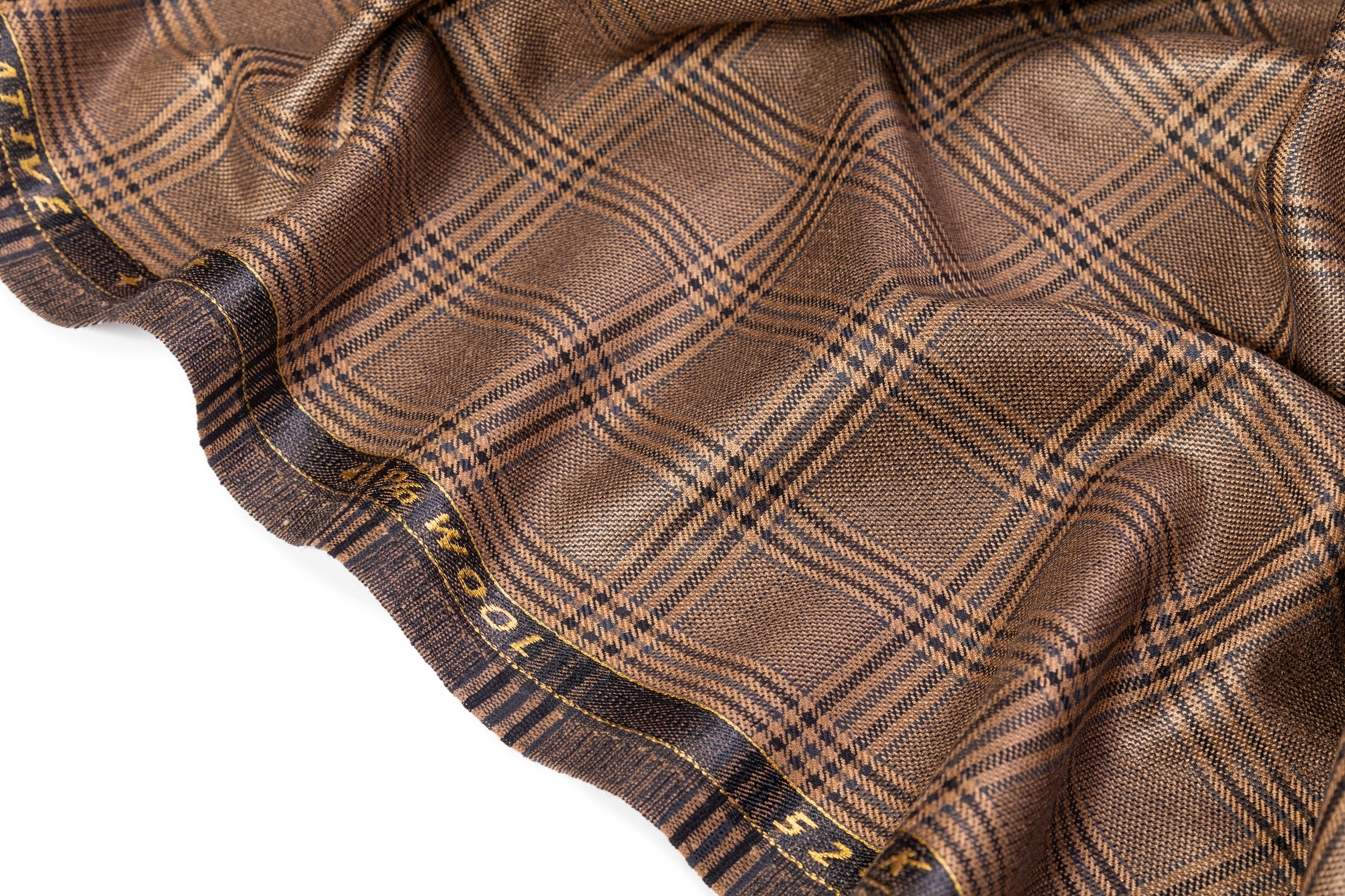 Plaid Italian Silk and Wool Suiting - Black / Brown