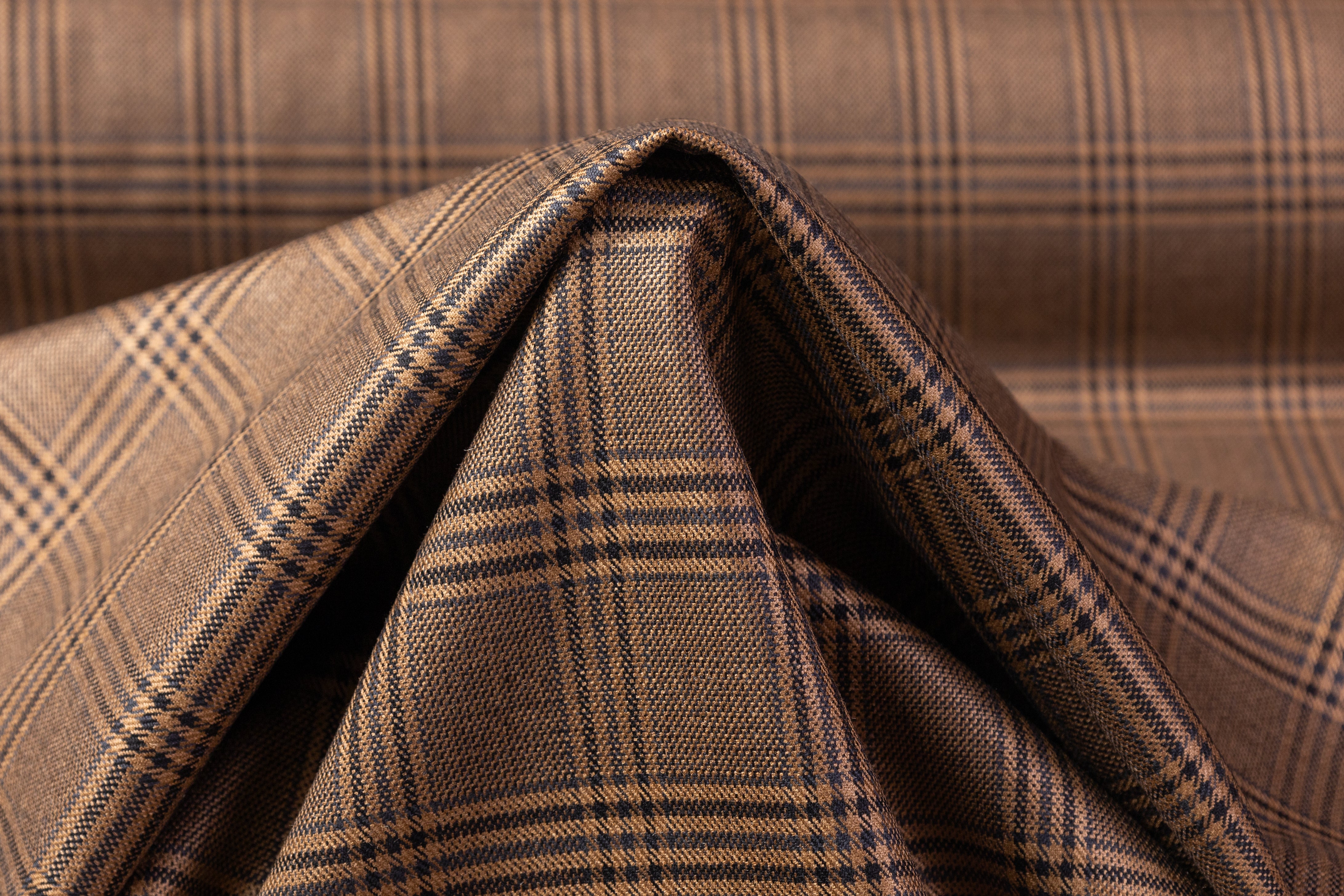 Plaid Italian Silk and Wool Suiting - Black / Brown