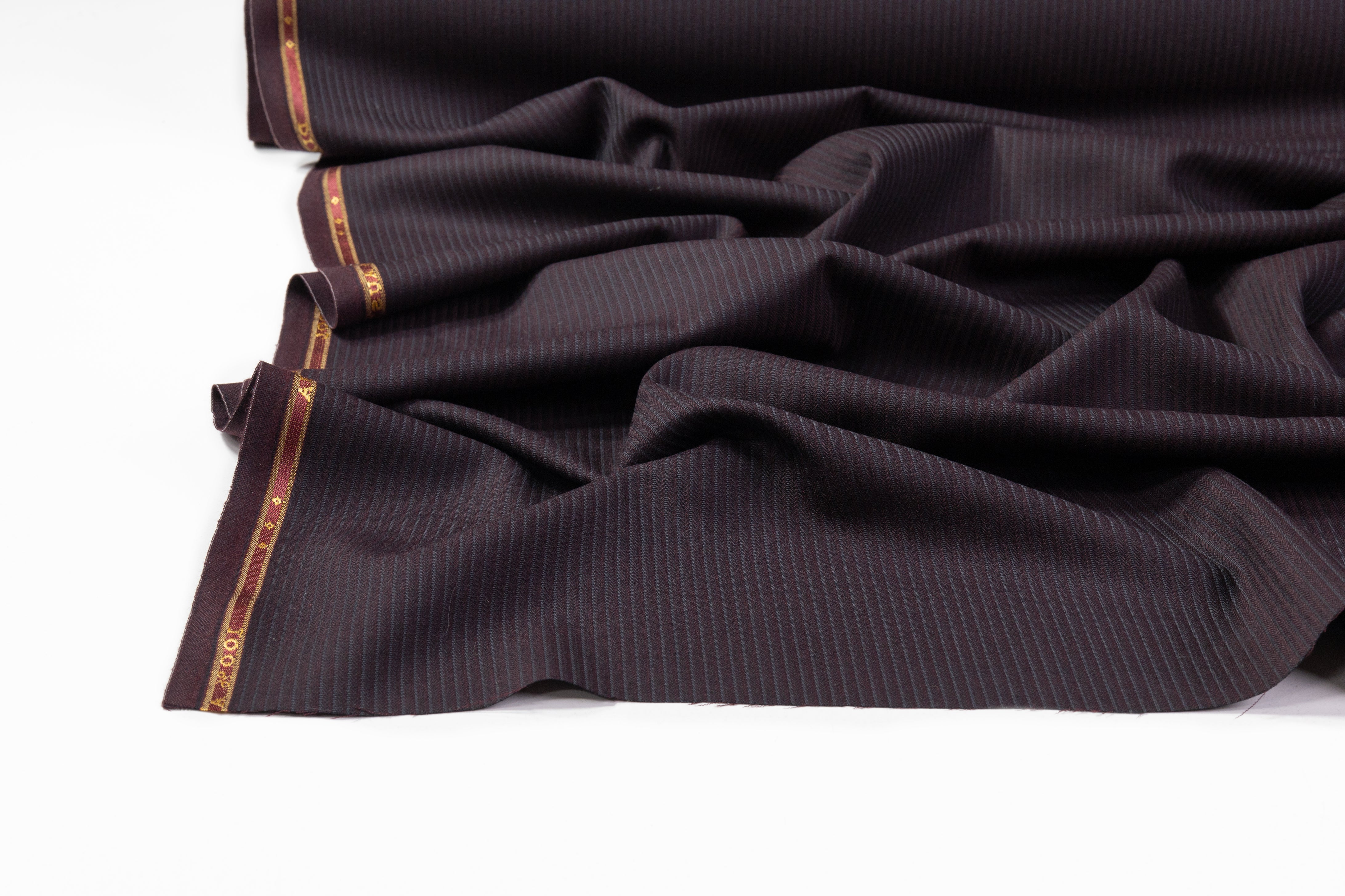 Striped Italian Wool Suiting - Burgundy / Charcoal