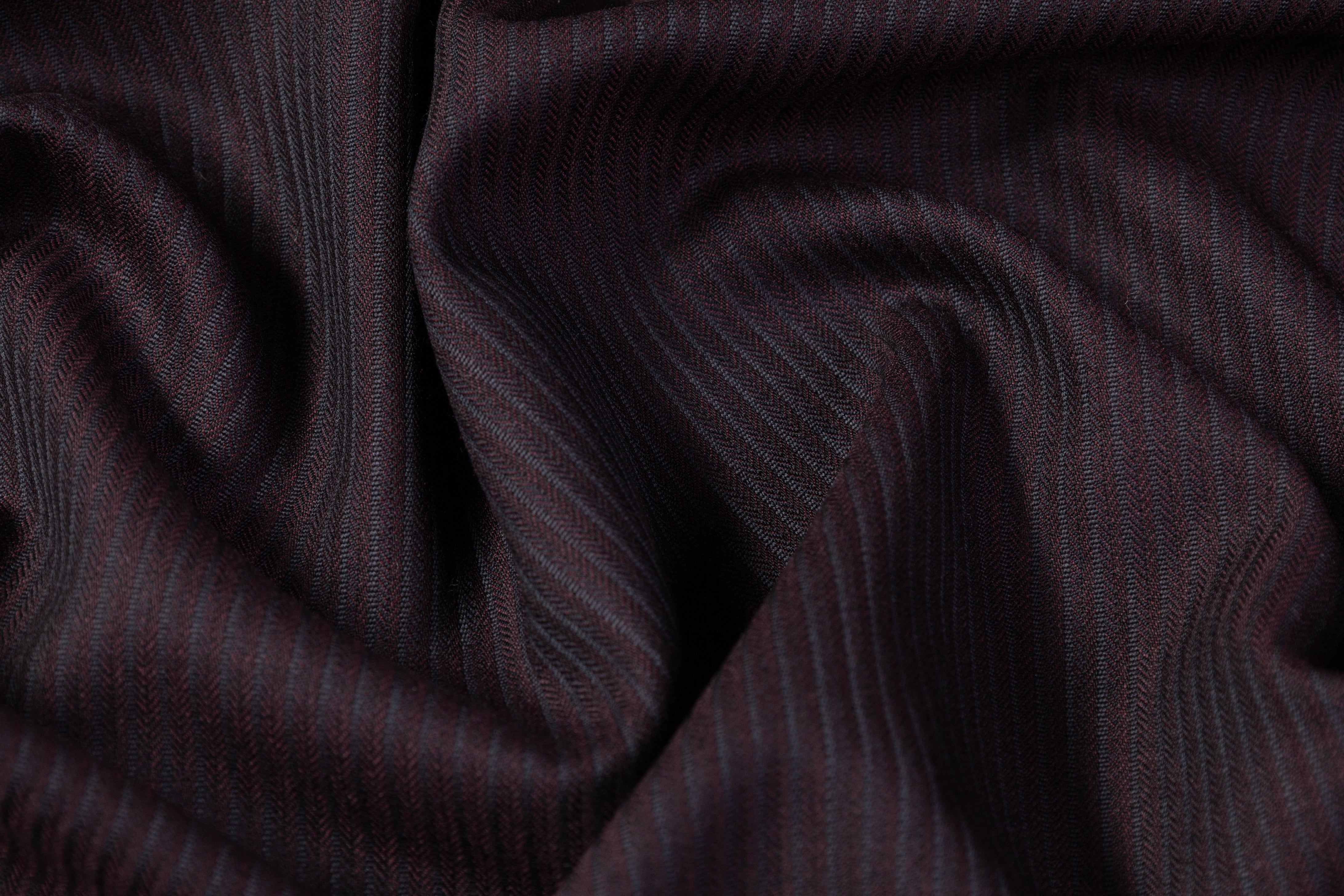Striped Italian Wool Suiting - Burgundy / Charcoal