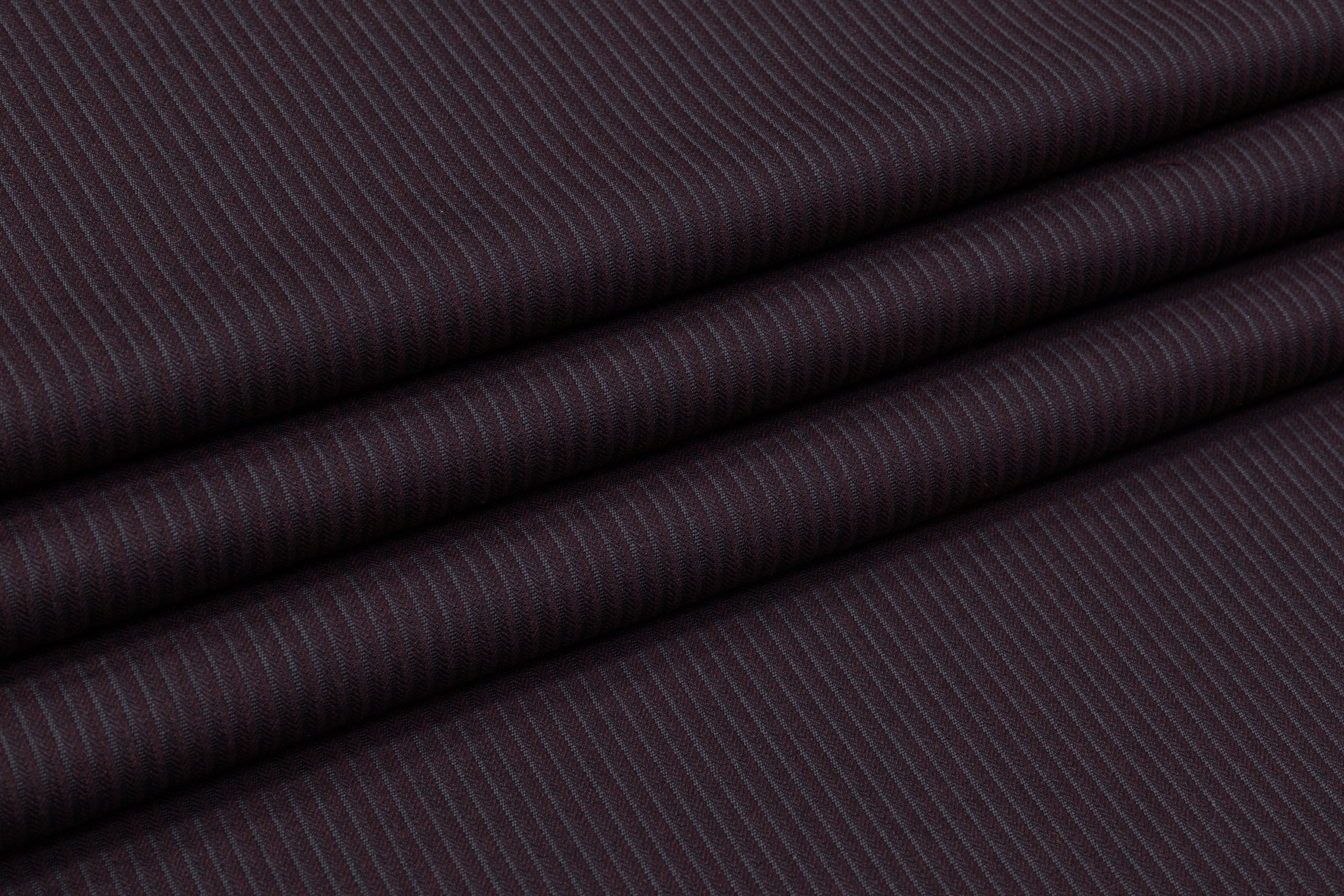 Striped Italian Wool Suiting - Burgundy / Charcoal