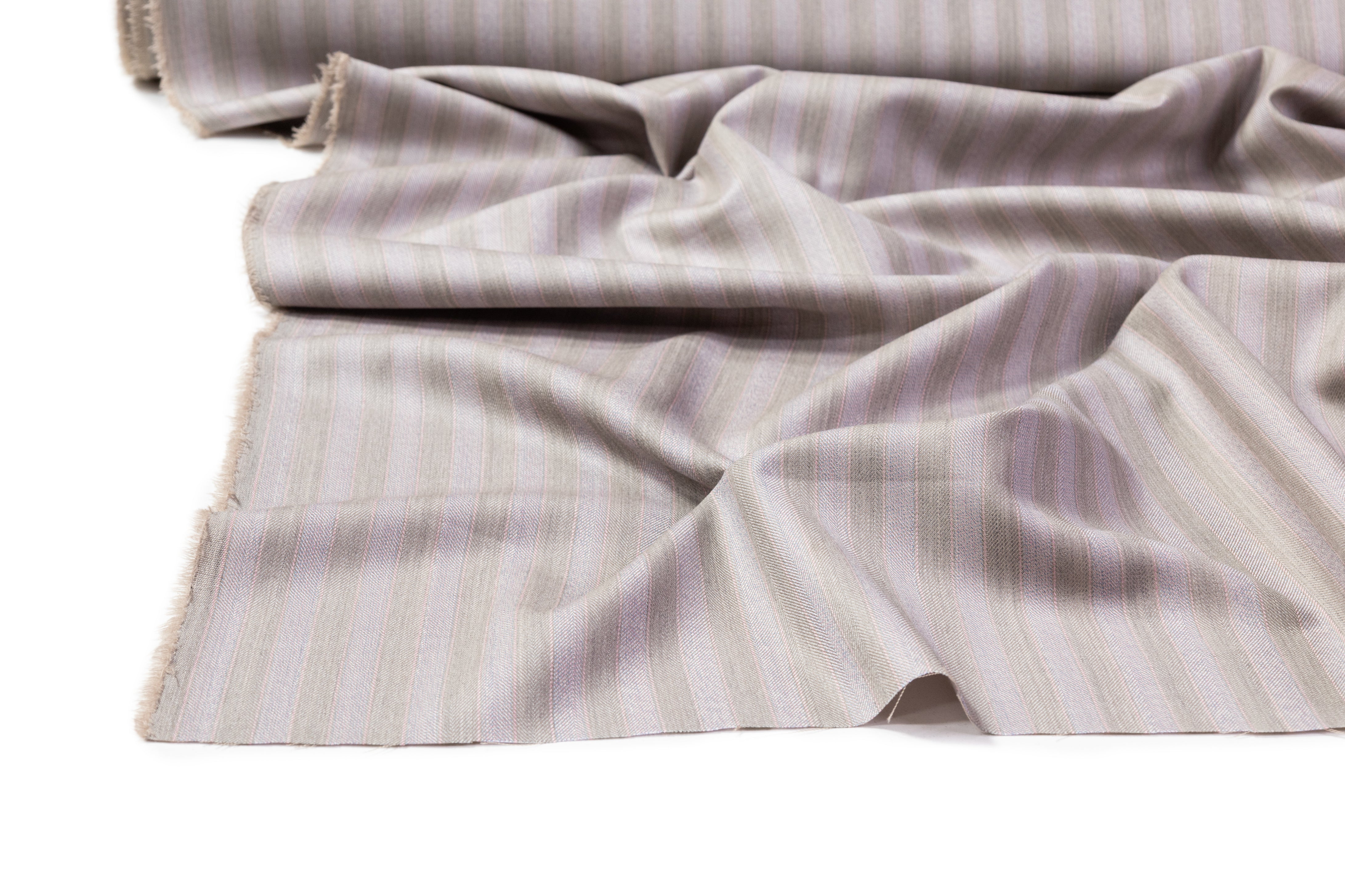 Striped Italian Wool Suiting - Gray / Sage / Pink