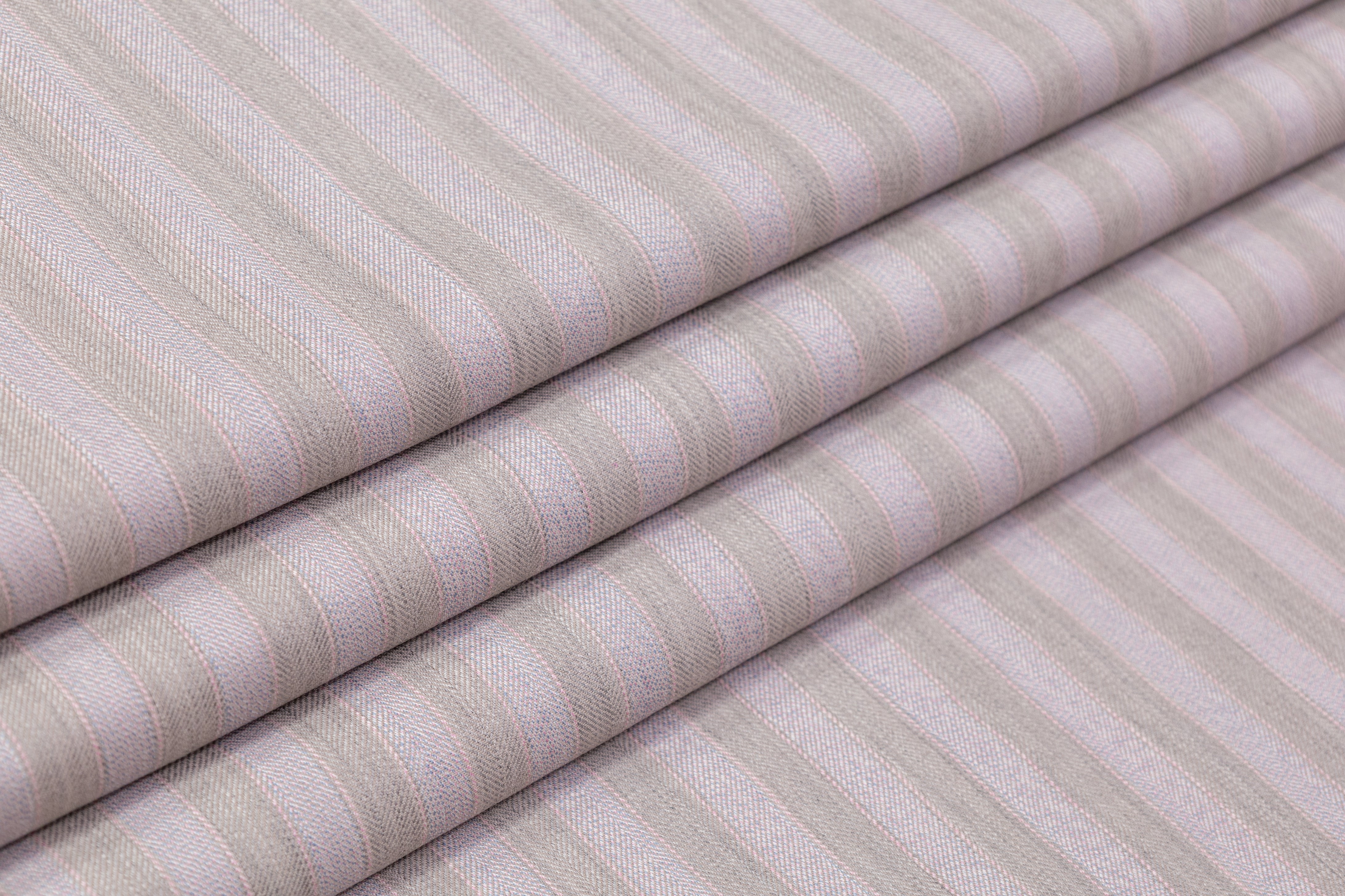 Striped Italian Wool Suiting - Gray / Sage / Pink