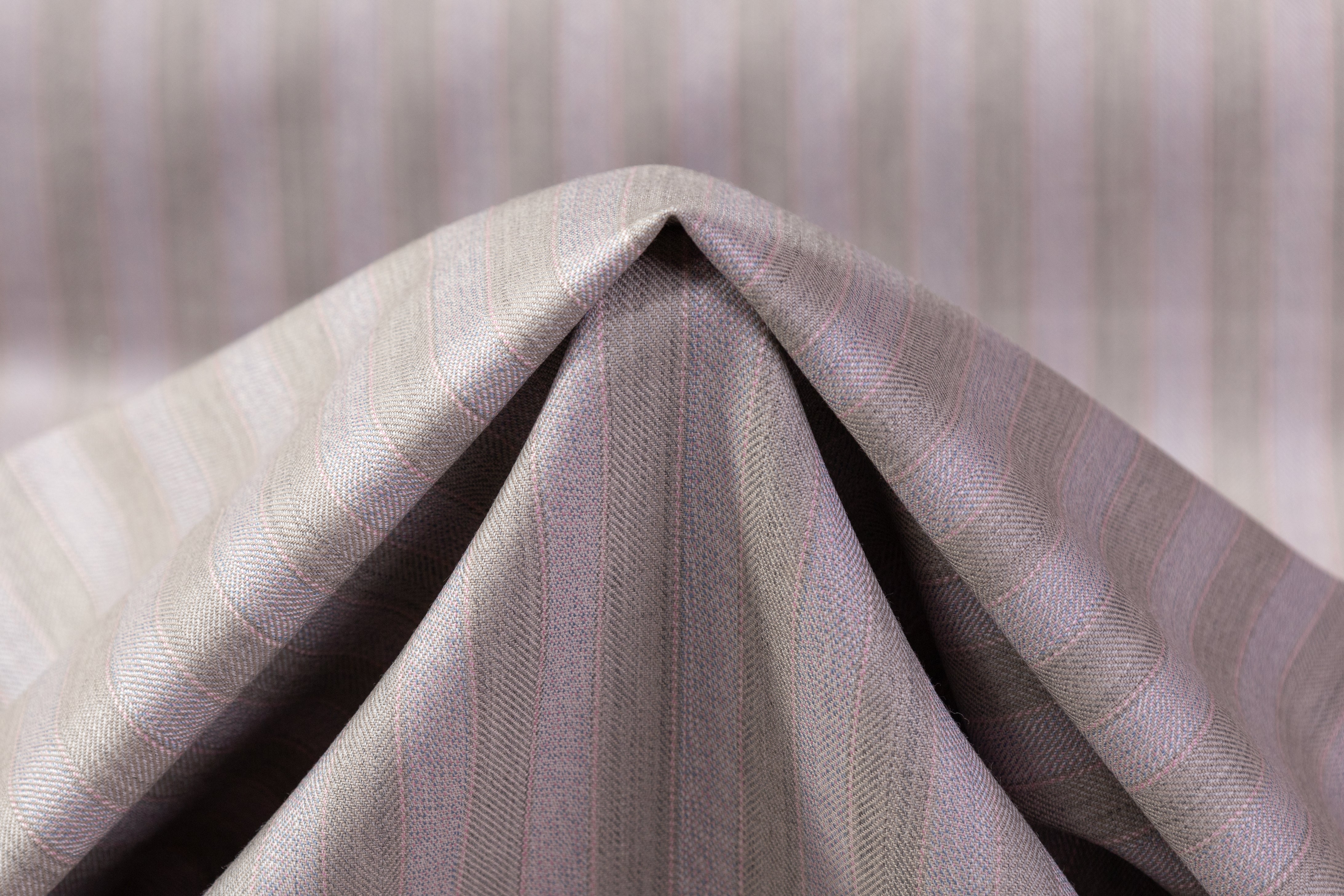 Striped Italian Wool Suiting - Gray / Sage / Pink