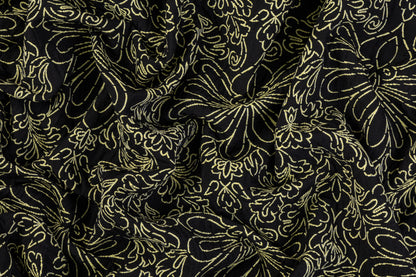 Floral Poly Cotton Crushed Brocade - Black / Yellow