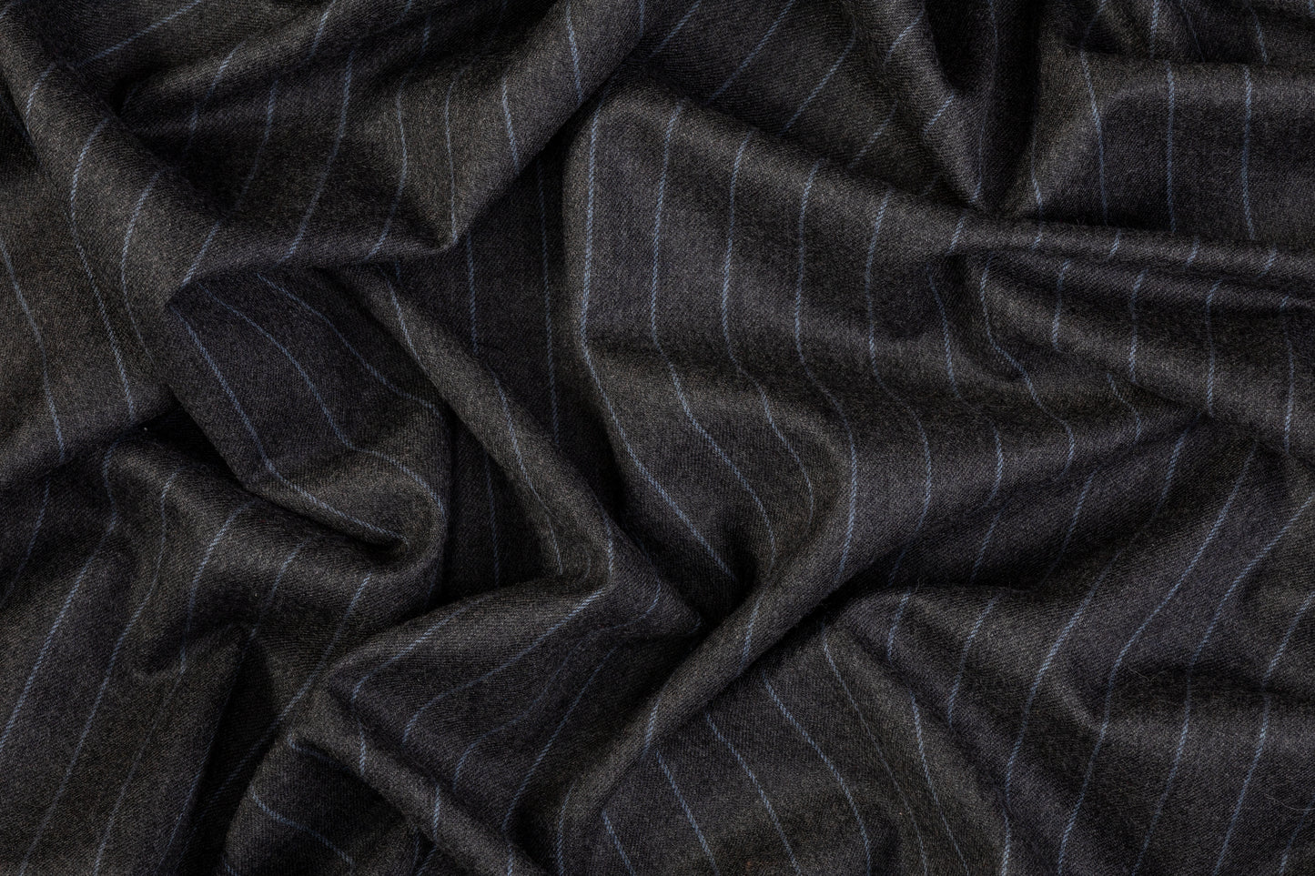 Pin Striped Wool Suiting - Charcoal Gray / Blue