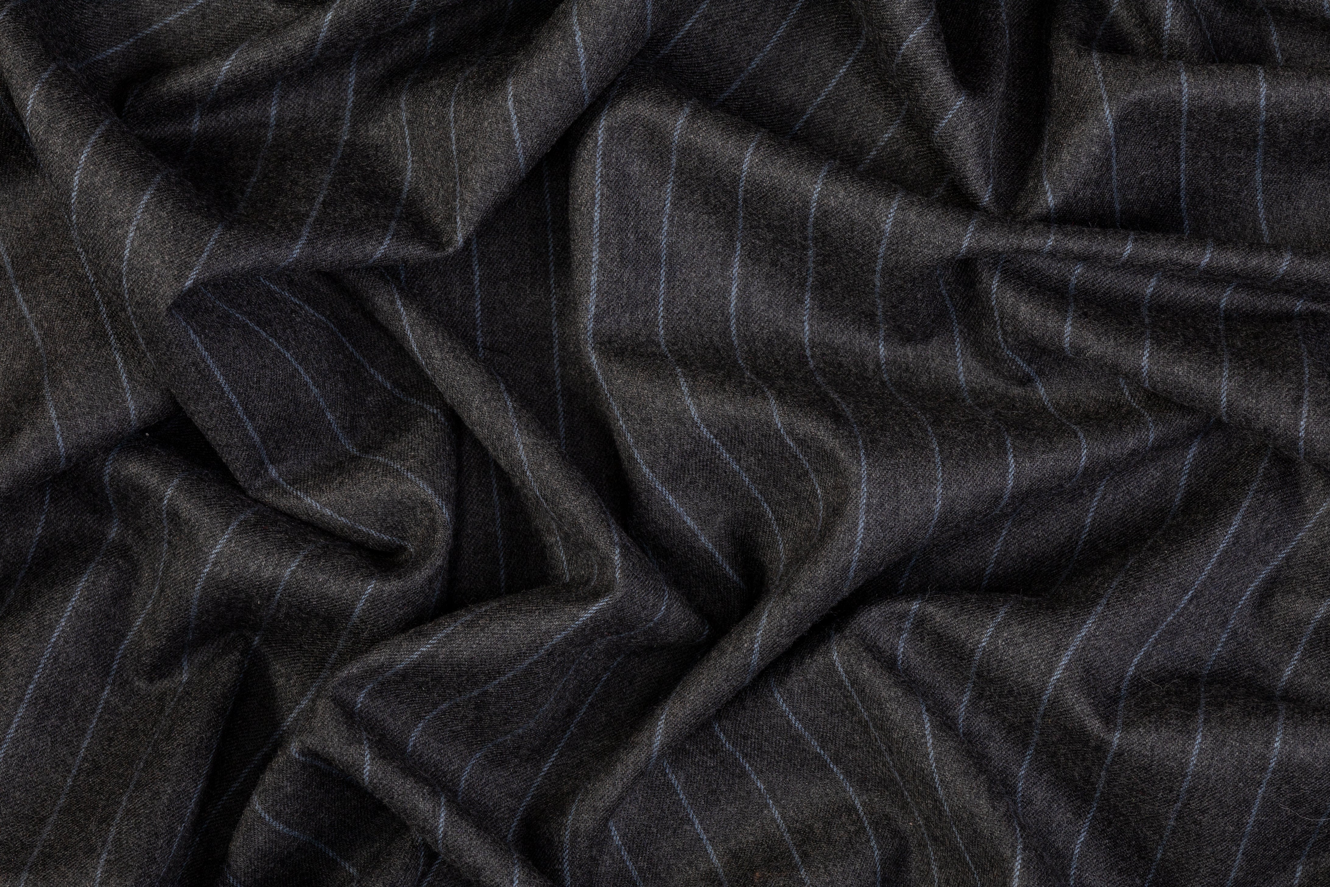 Pin Striped Wool Suiting - Charcoal Gray / Blue