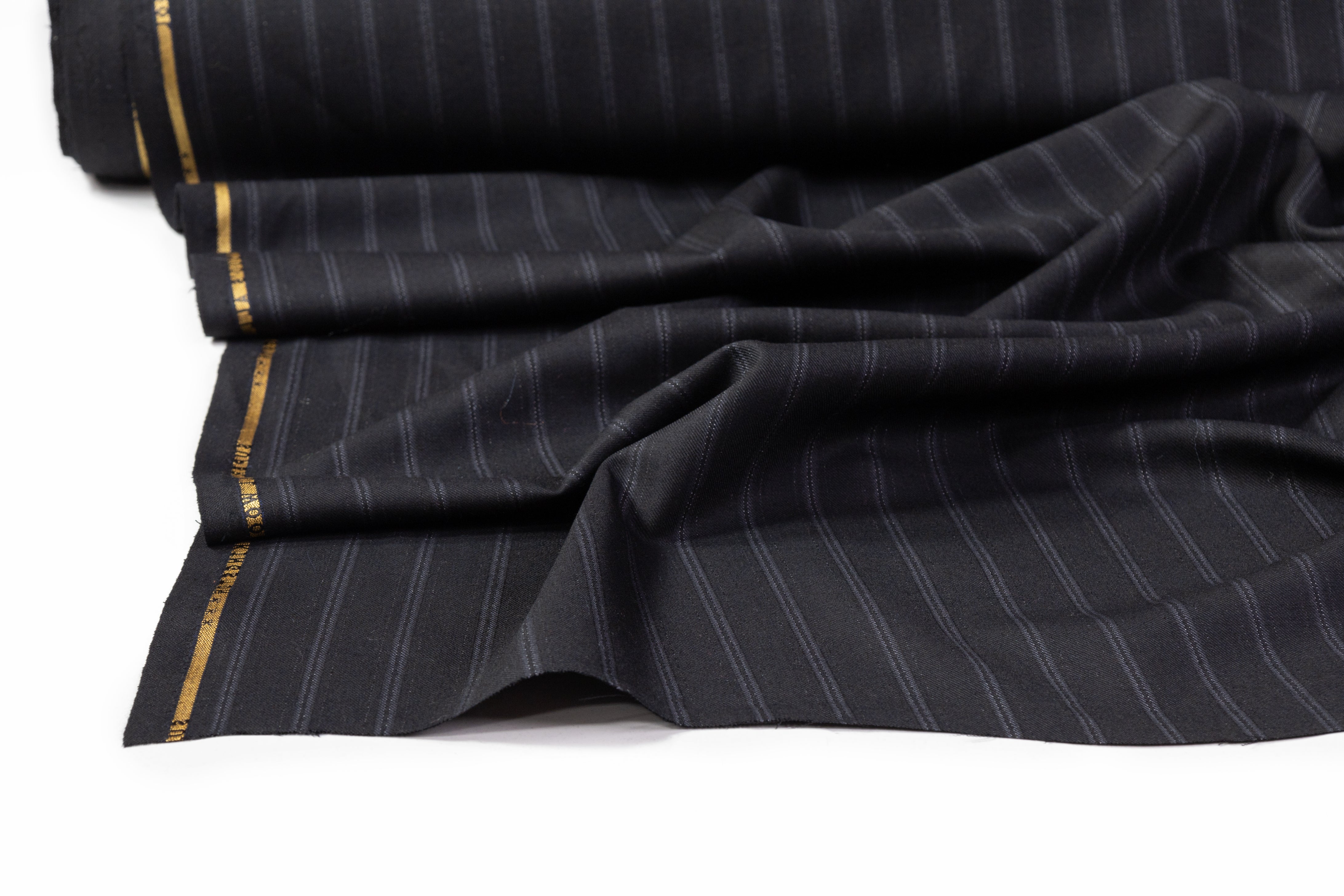 Striped Super 100s Wool Suiting - Black / Gray