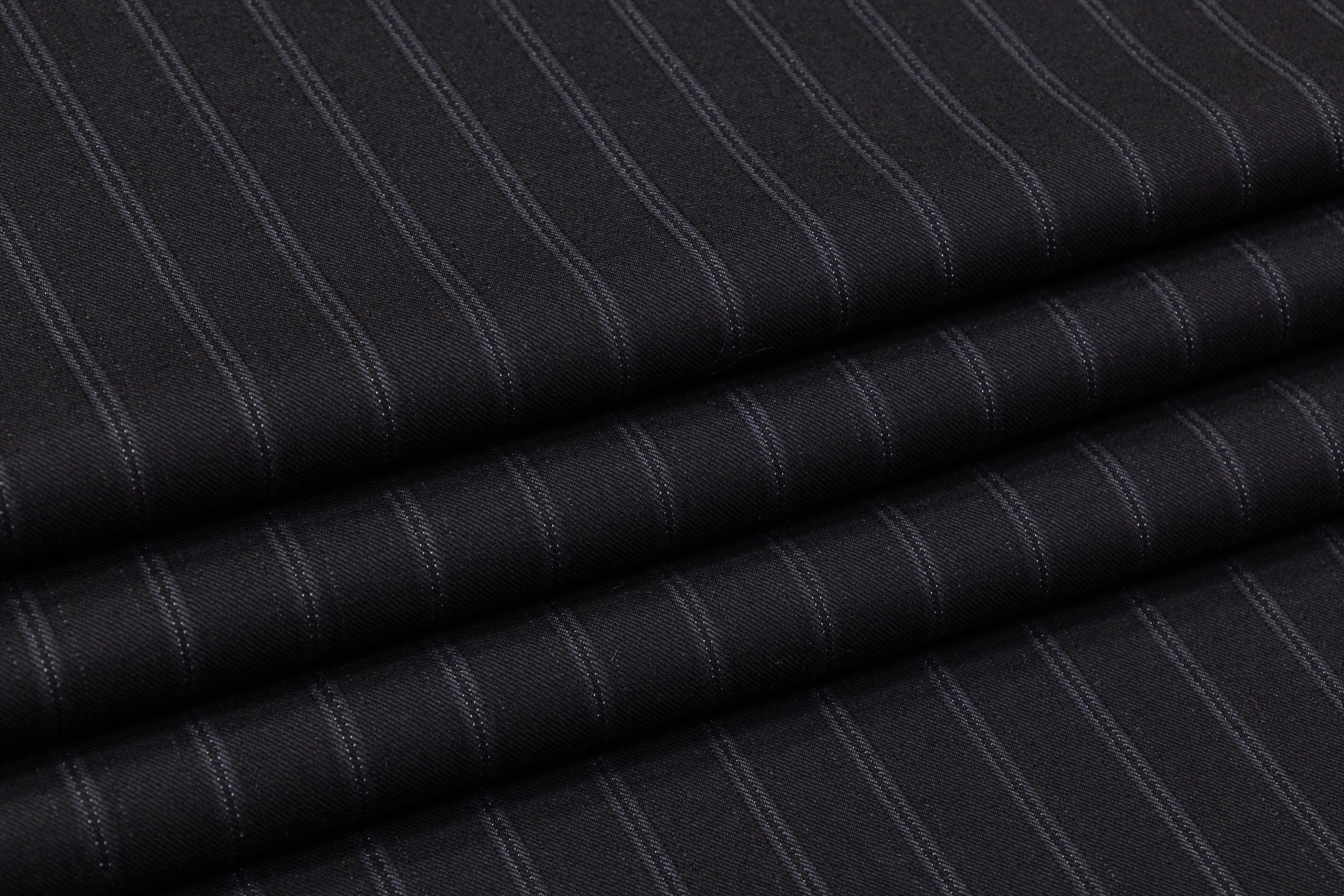 Striped Super 100s Wool Suiting - Black / Gray