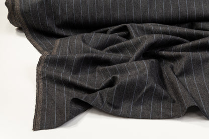 Pin Striped Wool Suiting - Charcoal Gray / Blue