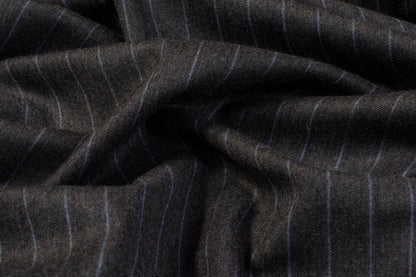 Pin Striped Wool Suiting - Charcoal Gray / Blue