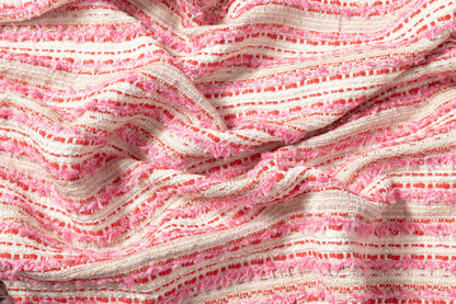 Metallic Italian Cotton Blend Tweed - Pink / White / Red / Gold