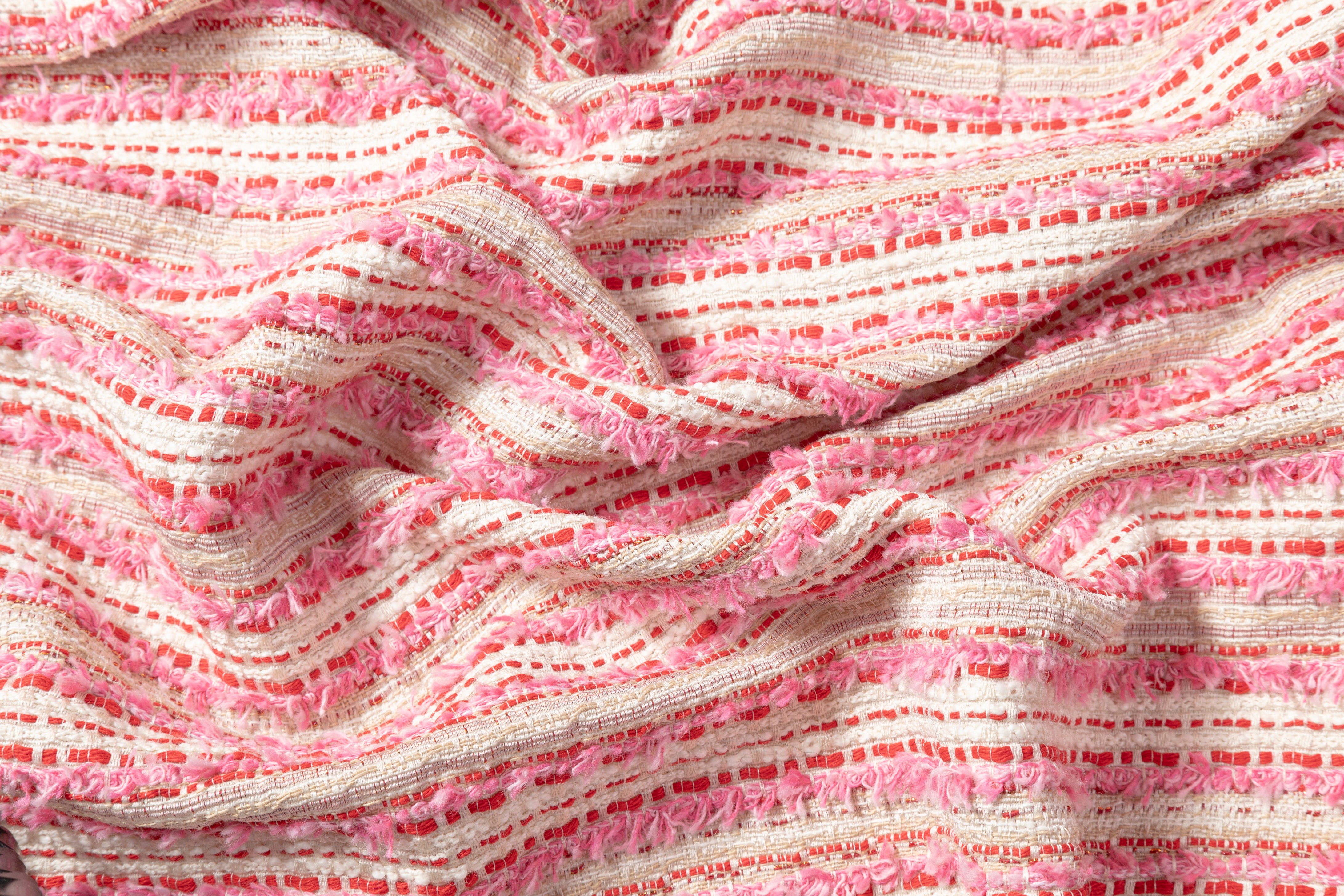 Metallic Italian Cotton Blend Tweed - Pink / White / Red / Gold