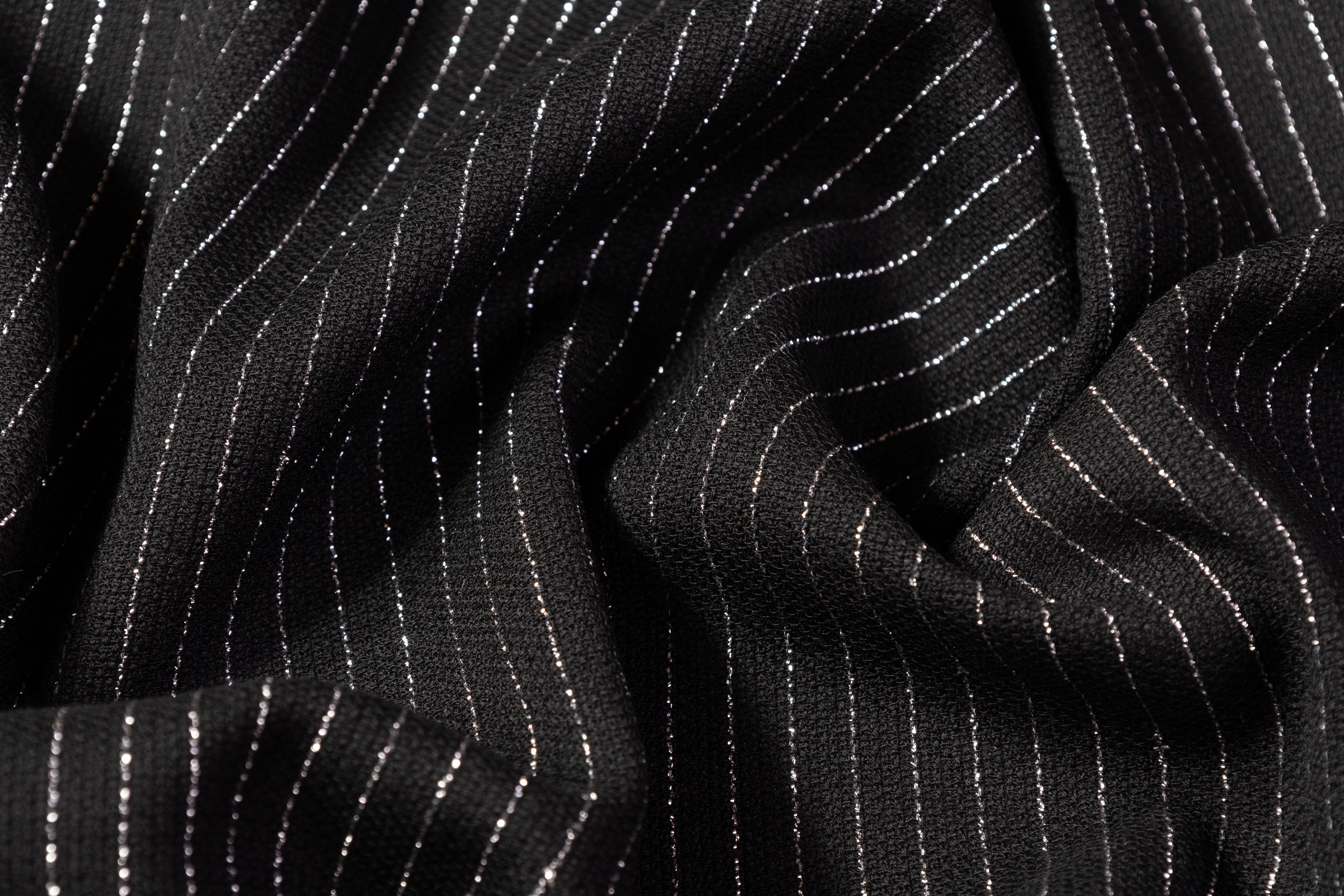 Metallic Striped Italian Wool Crepe - Black / Silver