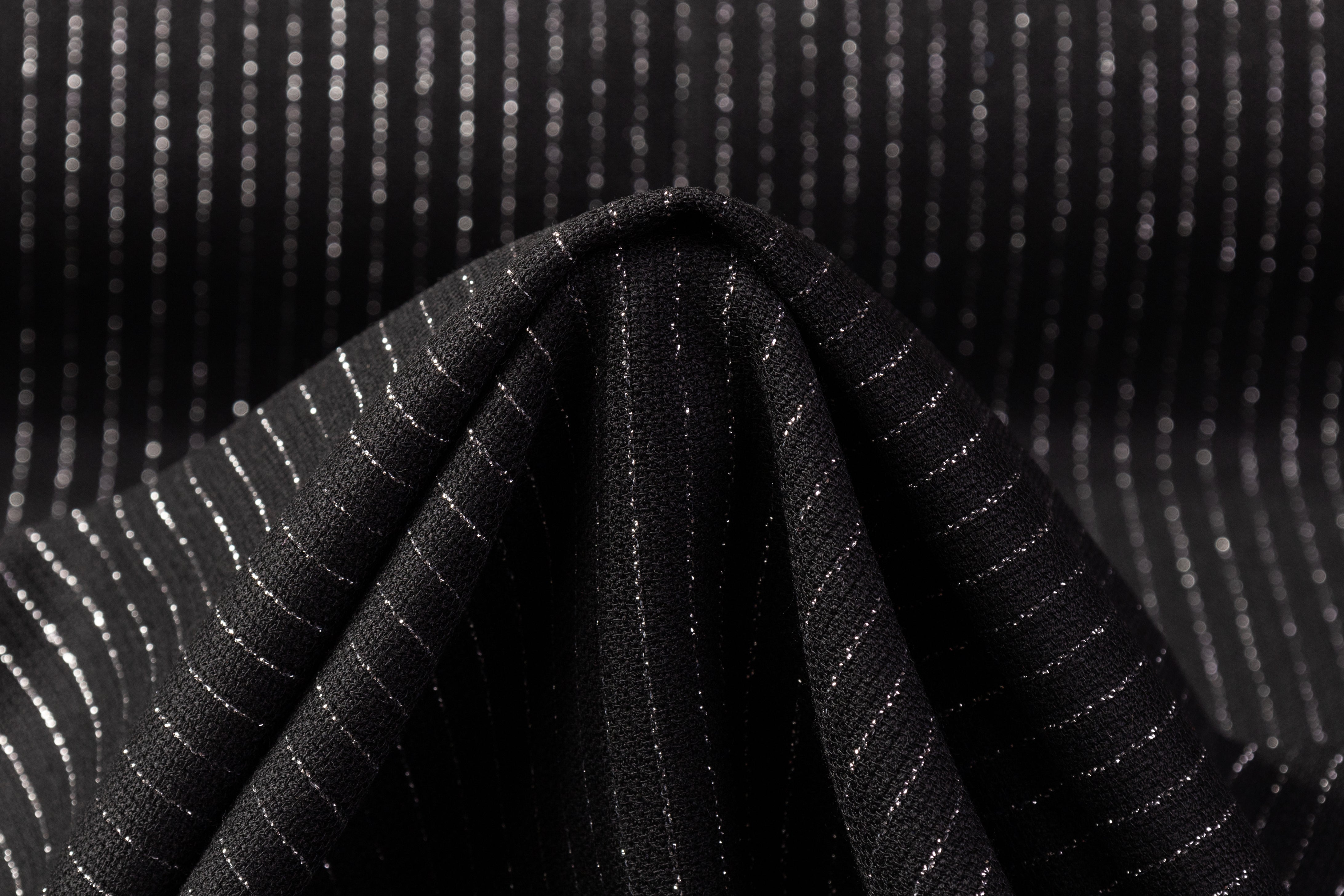 Metallic Striped Italian Wool Crepe - Black / Silver