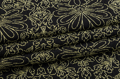 Floral Poly Cotton Crushed Brocade - Black / Yellow