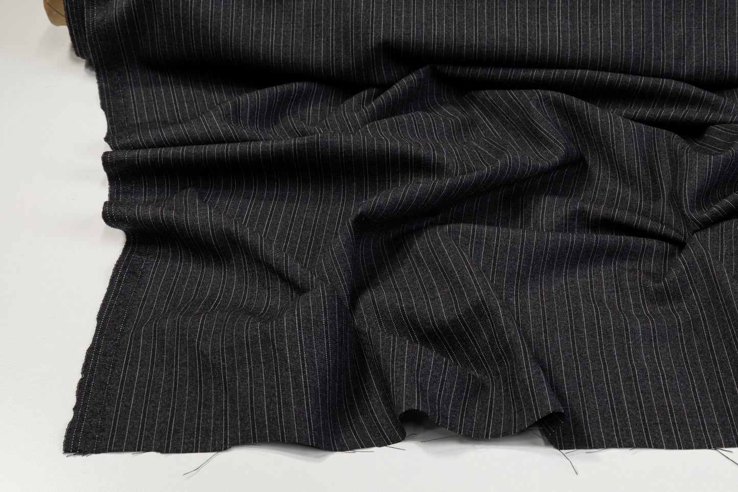 Striped Italian Wool Suiting - Charcoal Gray
