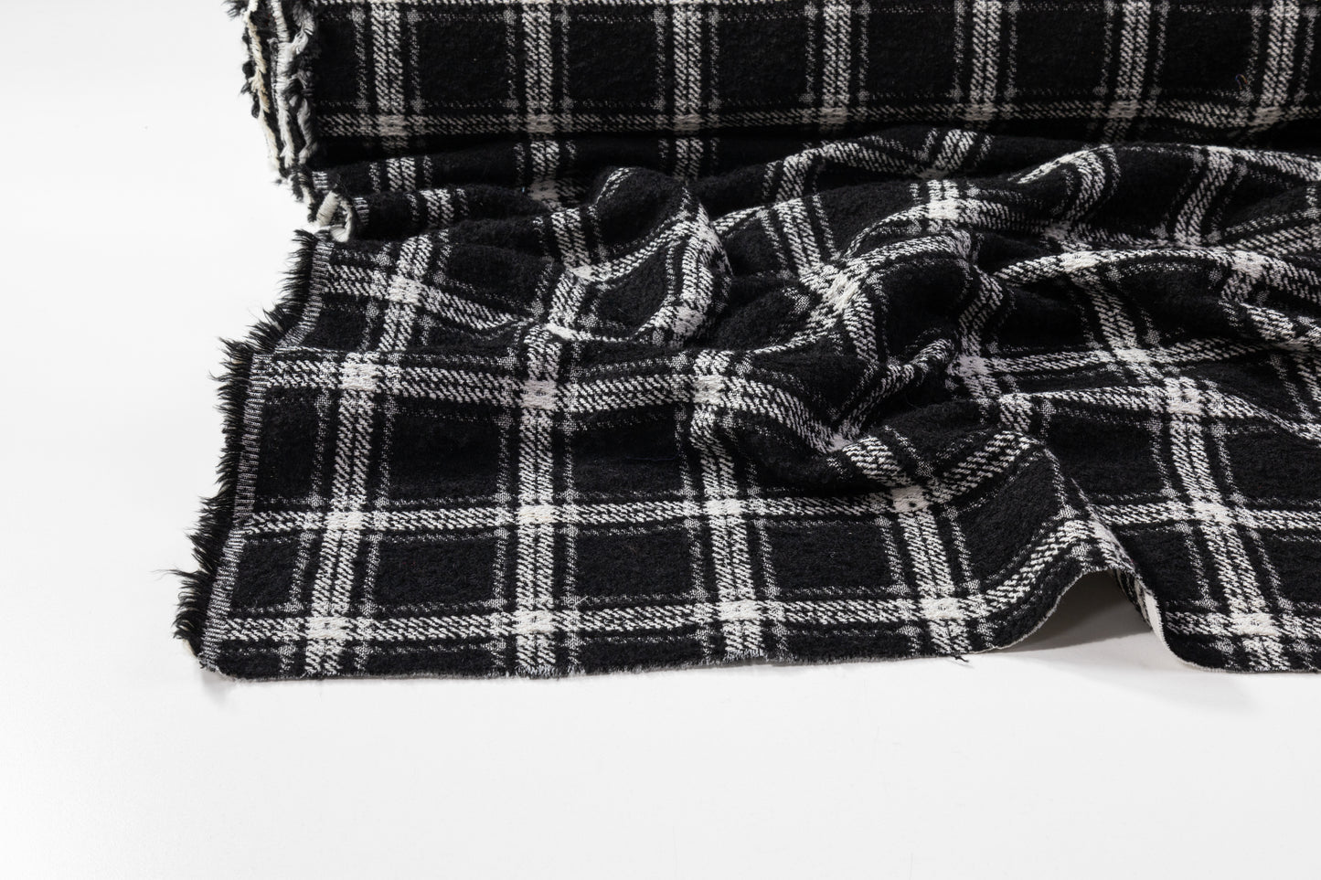 Checked Italian Poly Wool Tweed Boucle - Black / White
