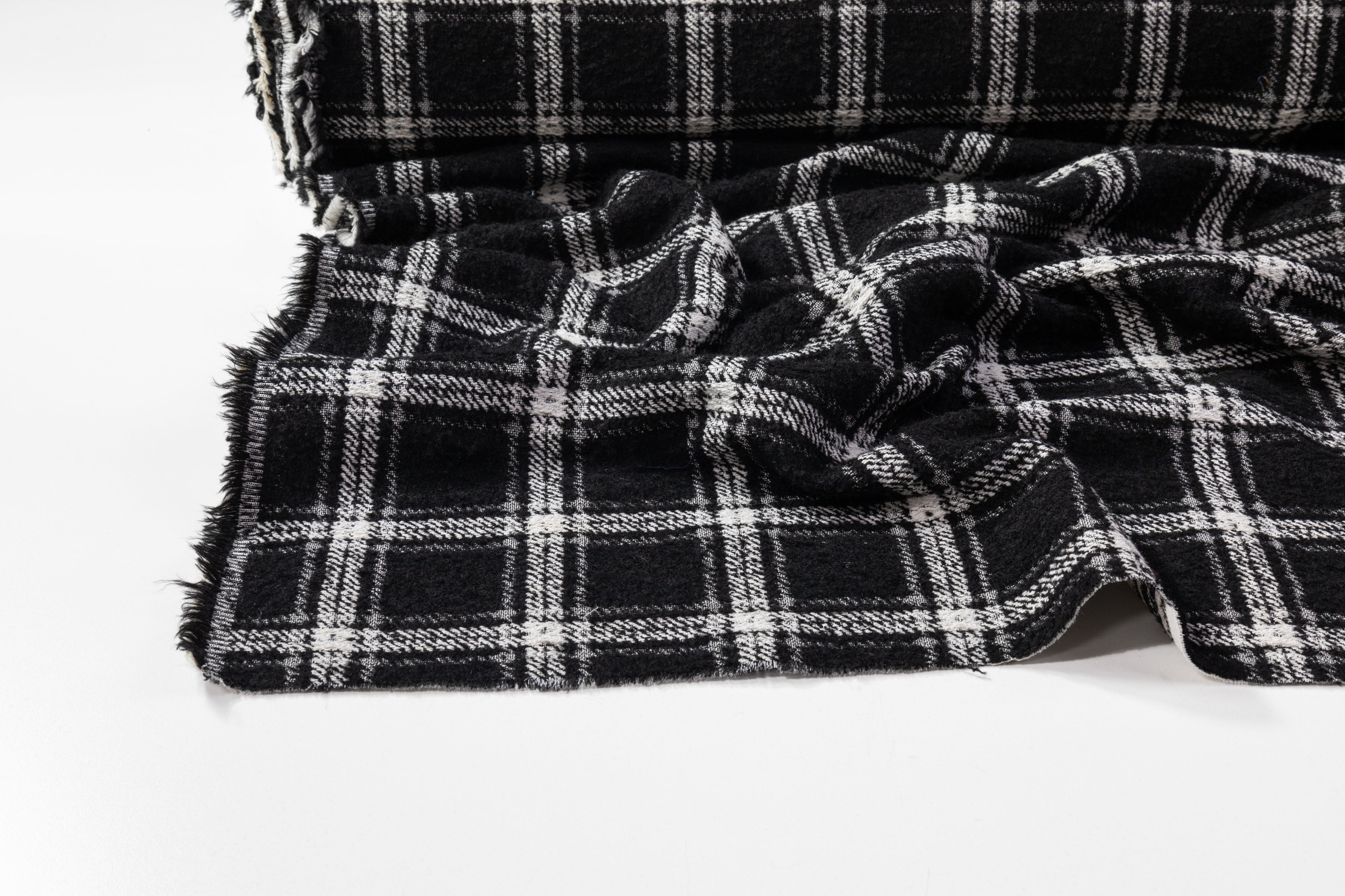 Checked Italian Poly Wool Tweed Boucle - Black / White