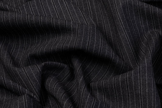 Striped Italian Wool Suiting - Charcoal Gray