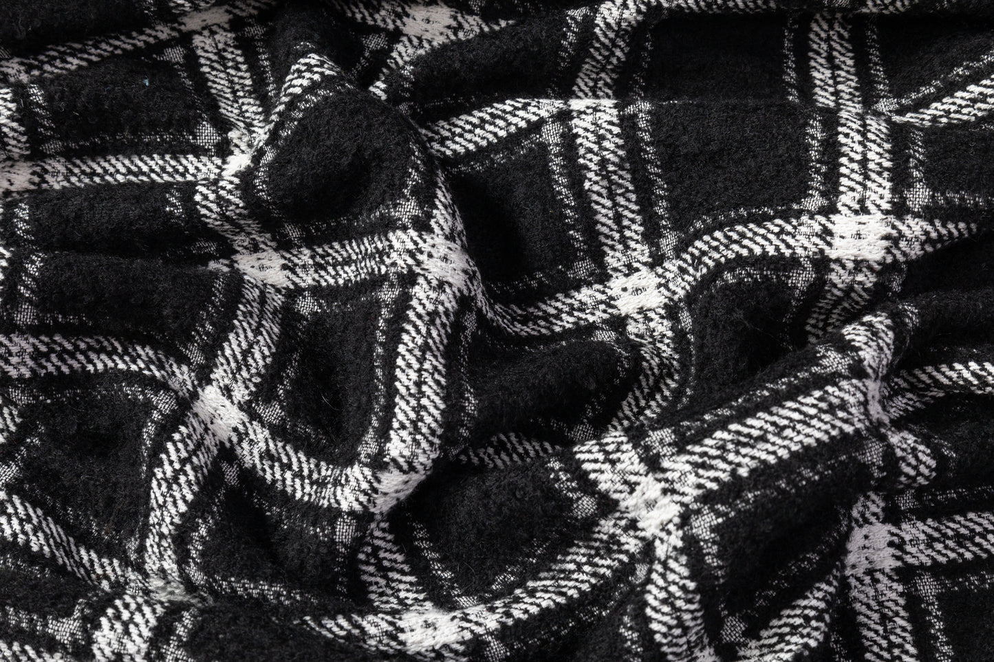Checked Italian Poly Wool Tweed Boucle - Black / White