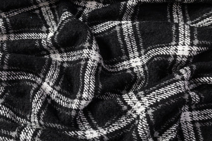Checked Italian Poly Wool Tweed Boucle - Black / White