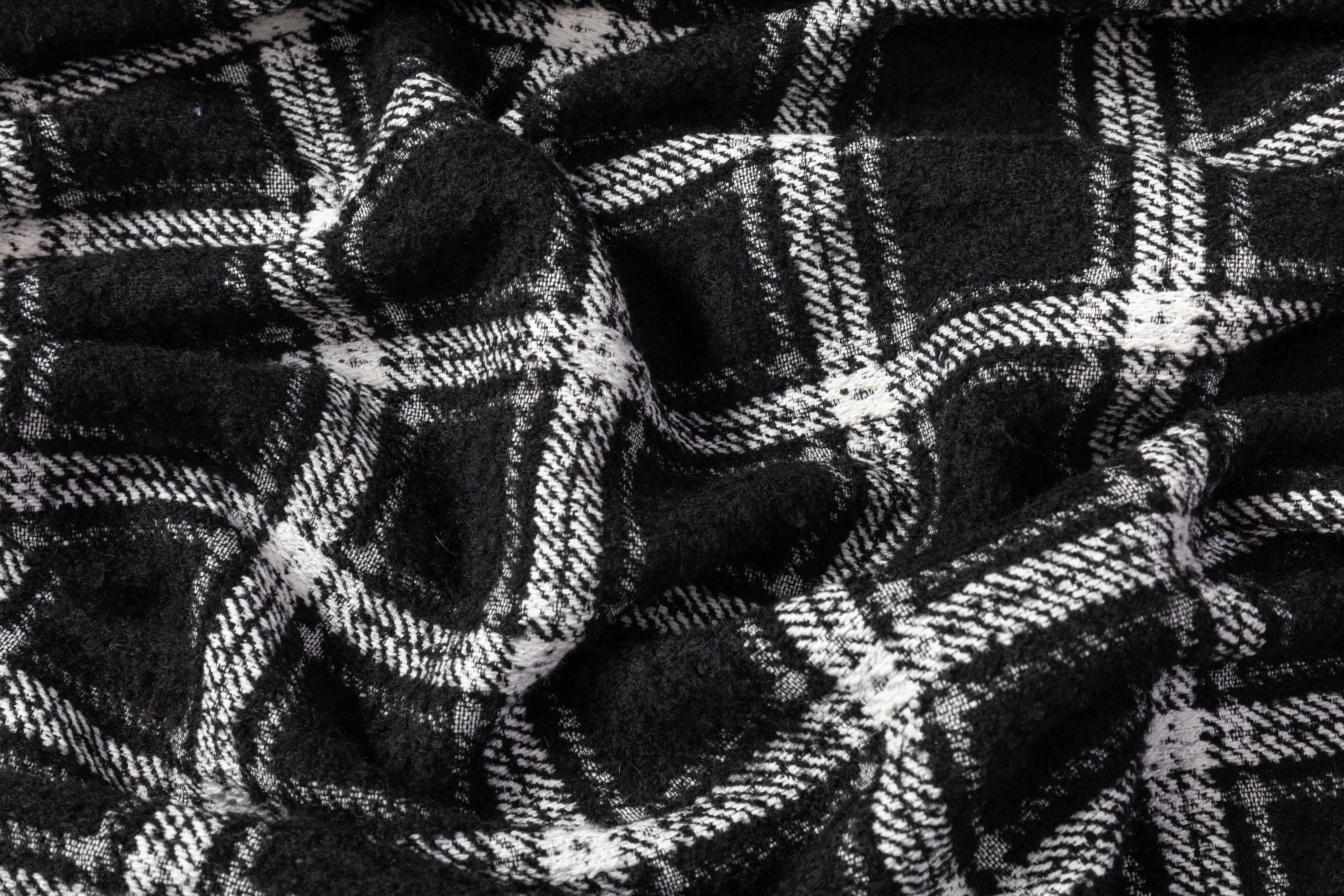 Checked Italian Poly Wool Tweed Boucle - Black / White