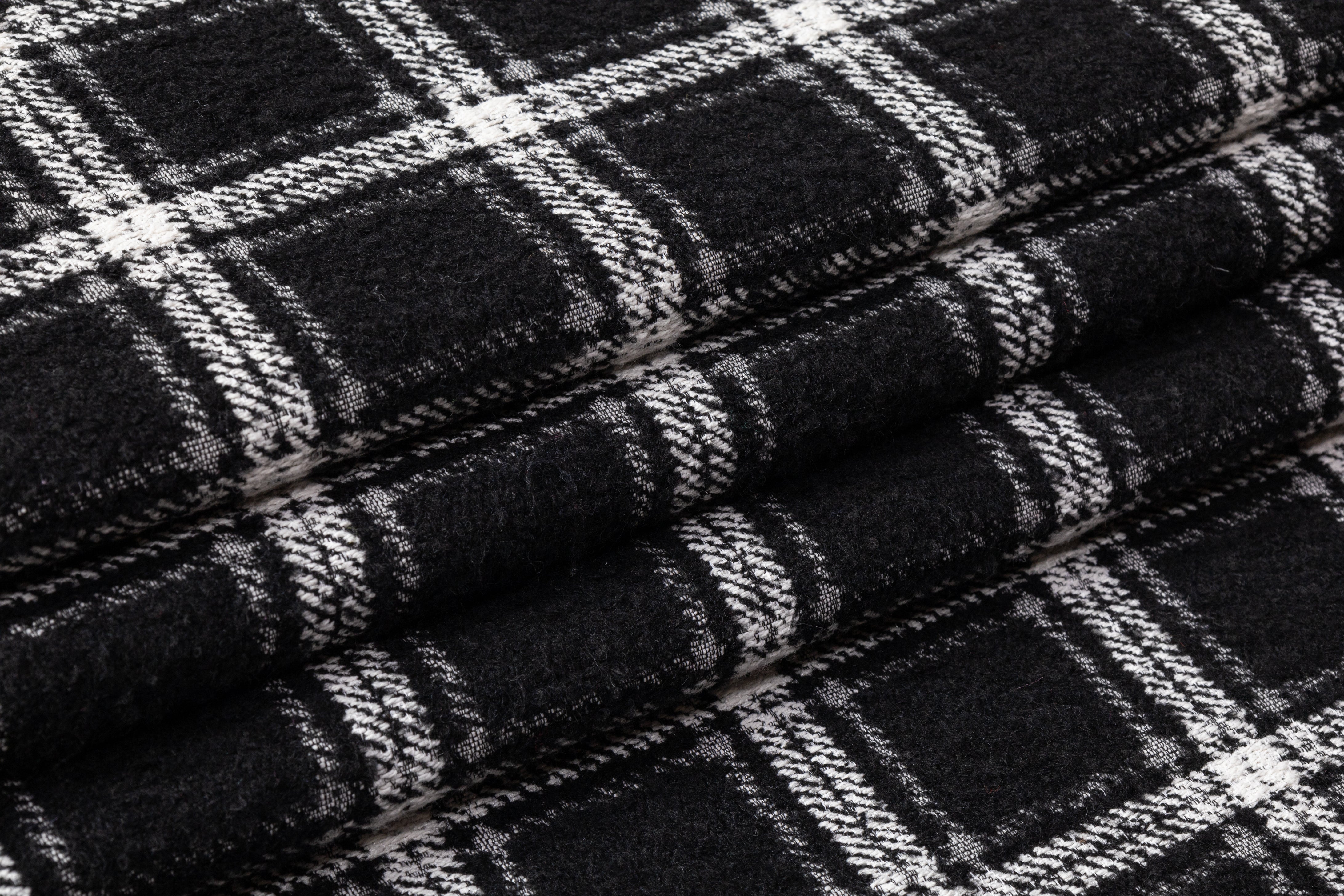 Checked Italian Poly Wool Tweed Boucle - Black / White