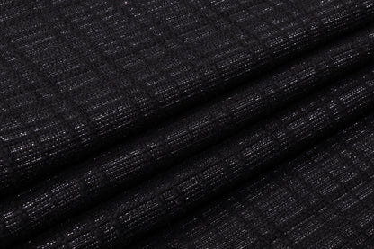 Checked Metallic Italian Wool Blend Tweed Coating - Black / Silver