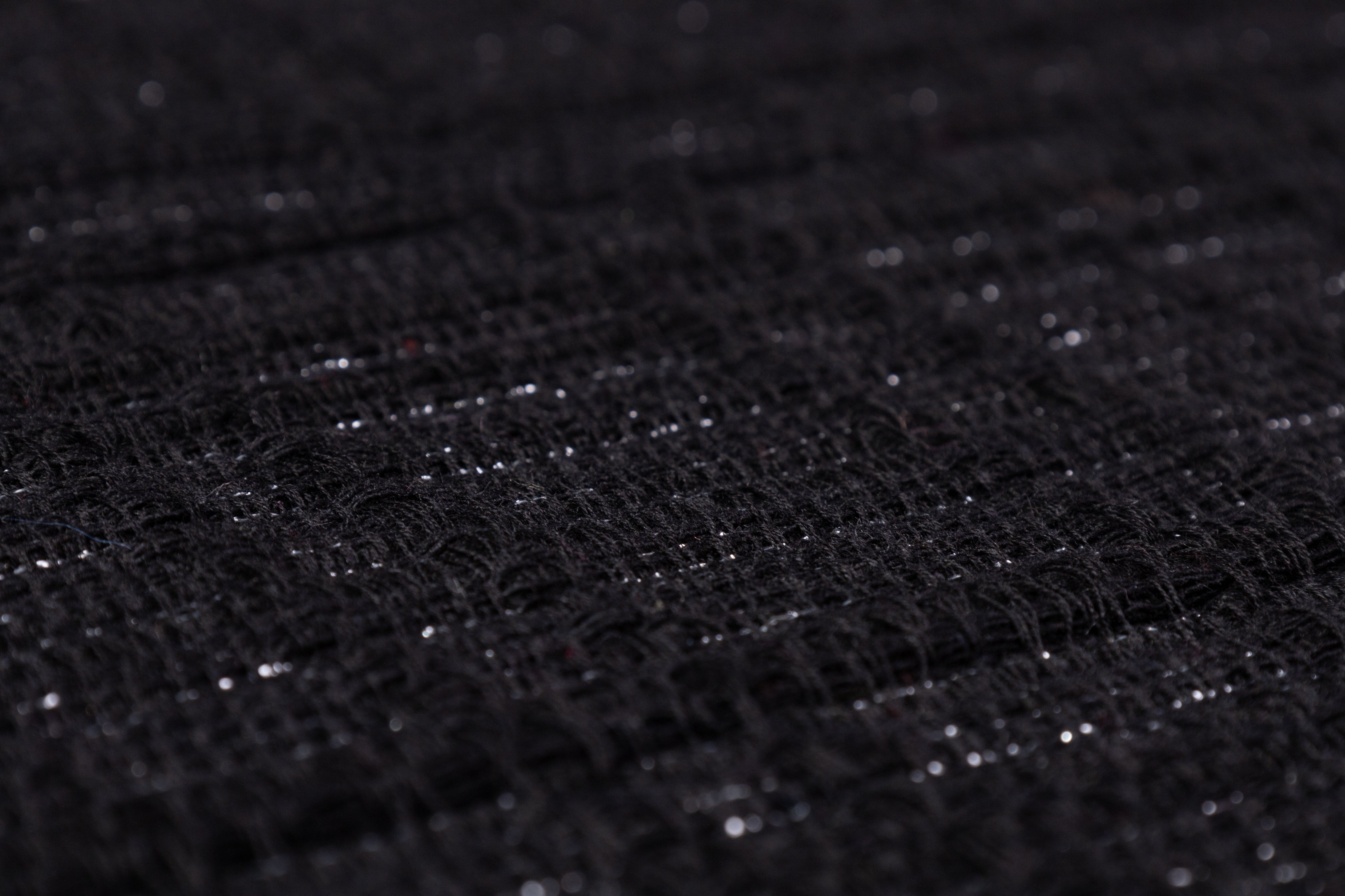 Checked Metallic Italian Wool Blend Tweed Coating - Black / Silver
