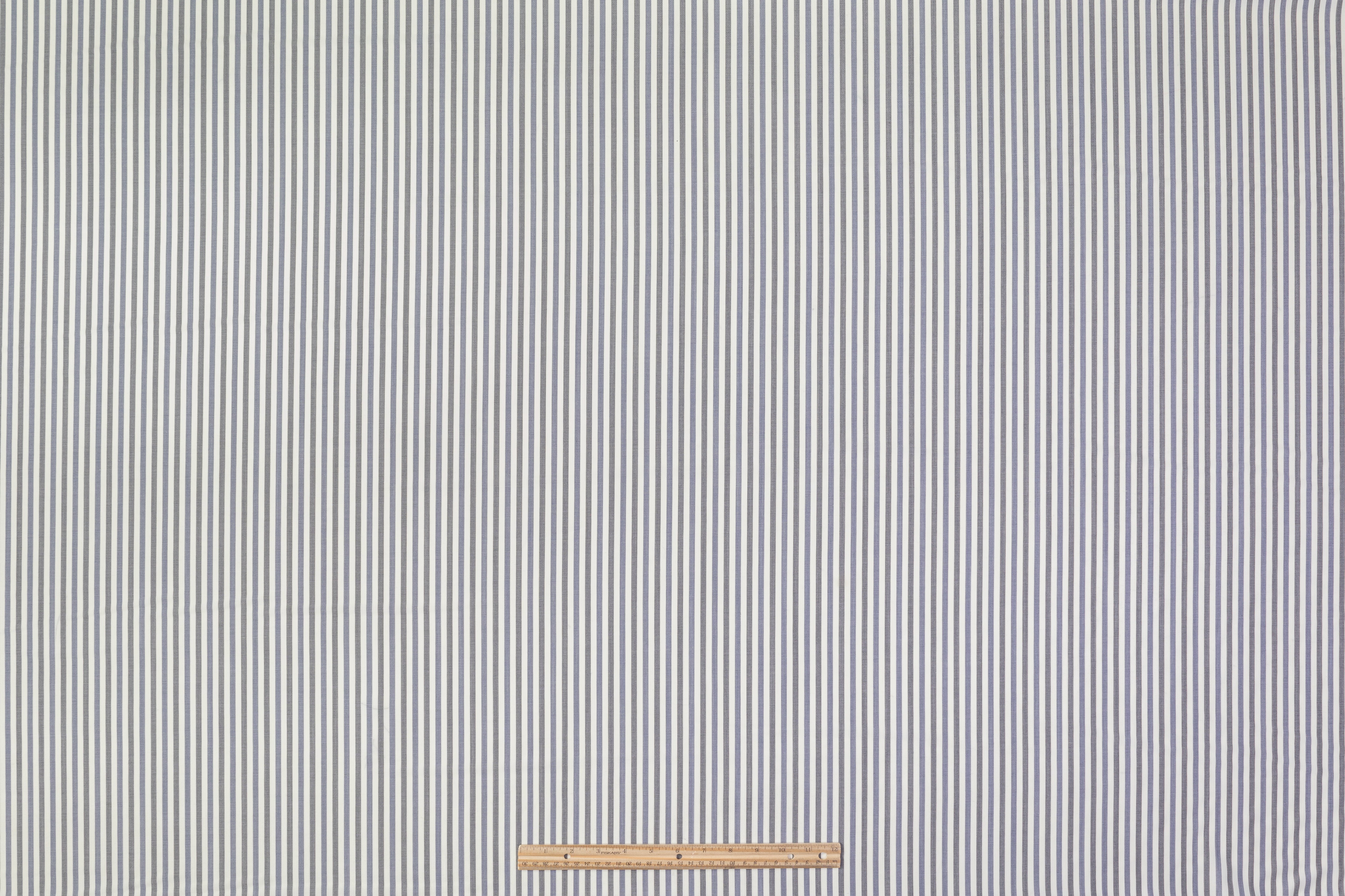 Striped Italian Wool Mohair Suiting - Gray / Blue / Off White