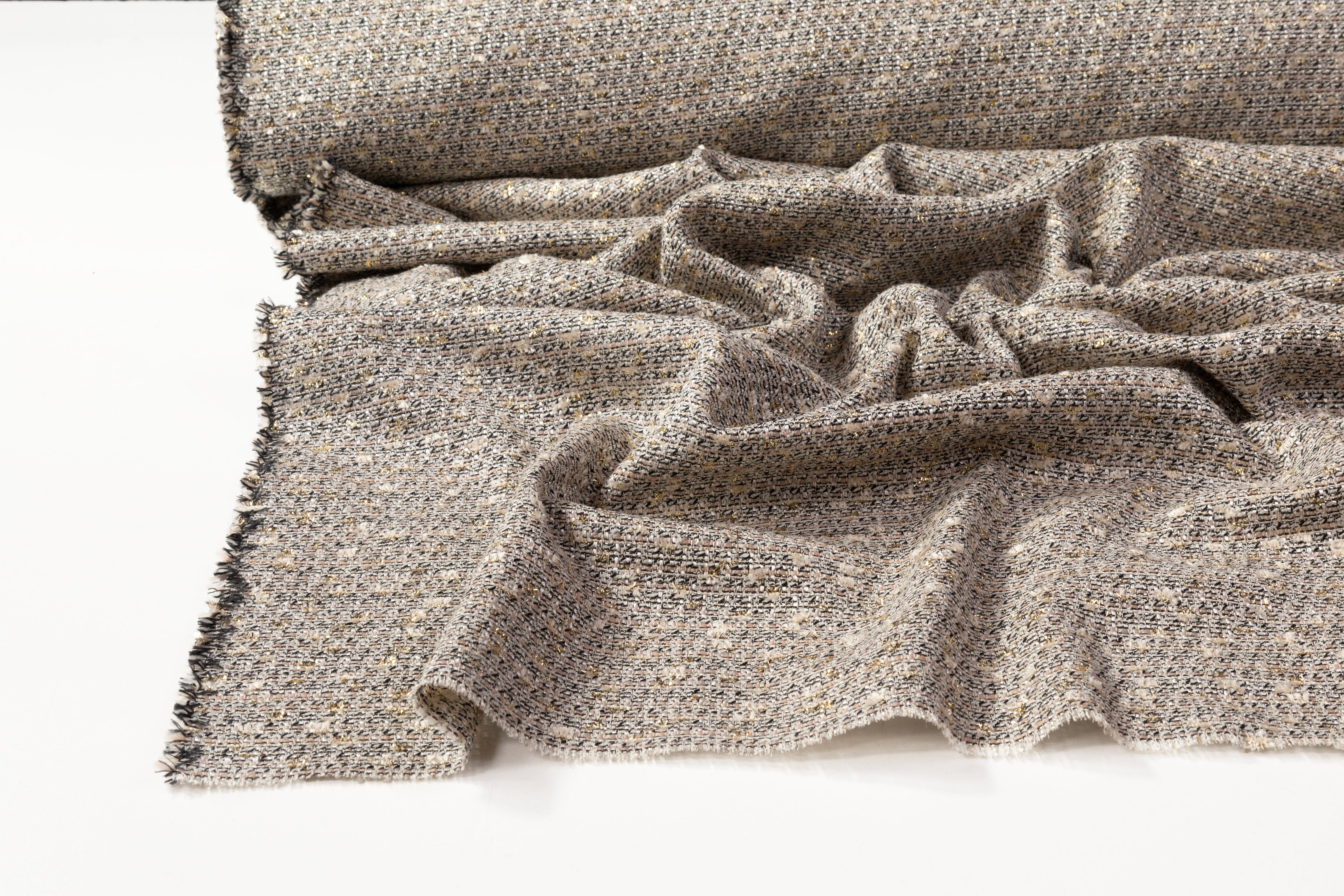 Metallic Italian Cotton Wool Blend Tweed - Taupe / Gray / Gold / Black
