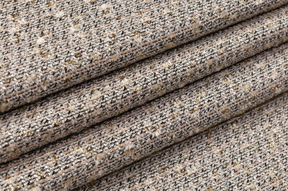 Metallic Italian Cotton Wool Blend Tweed - Taupe / Gray / Gold / Black