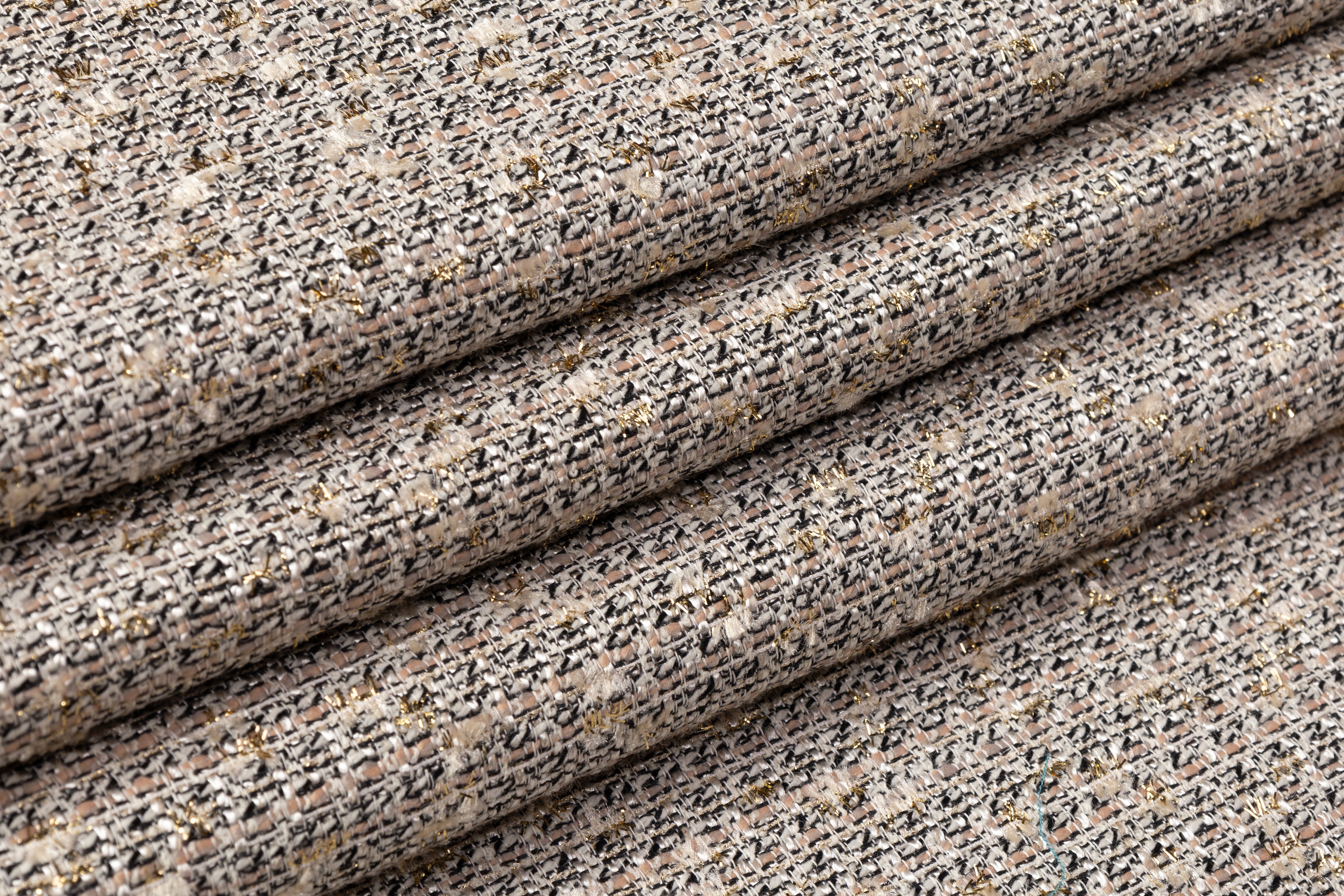 Metallic Italian Cotton Wool Blend Tweed - Taupe / Gray / Gold / Black