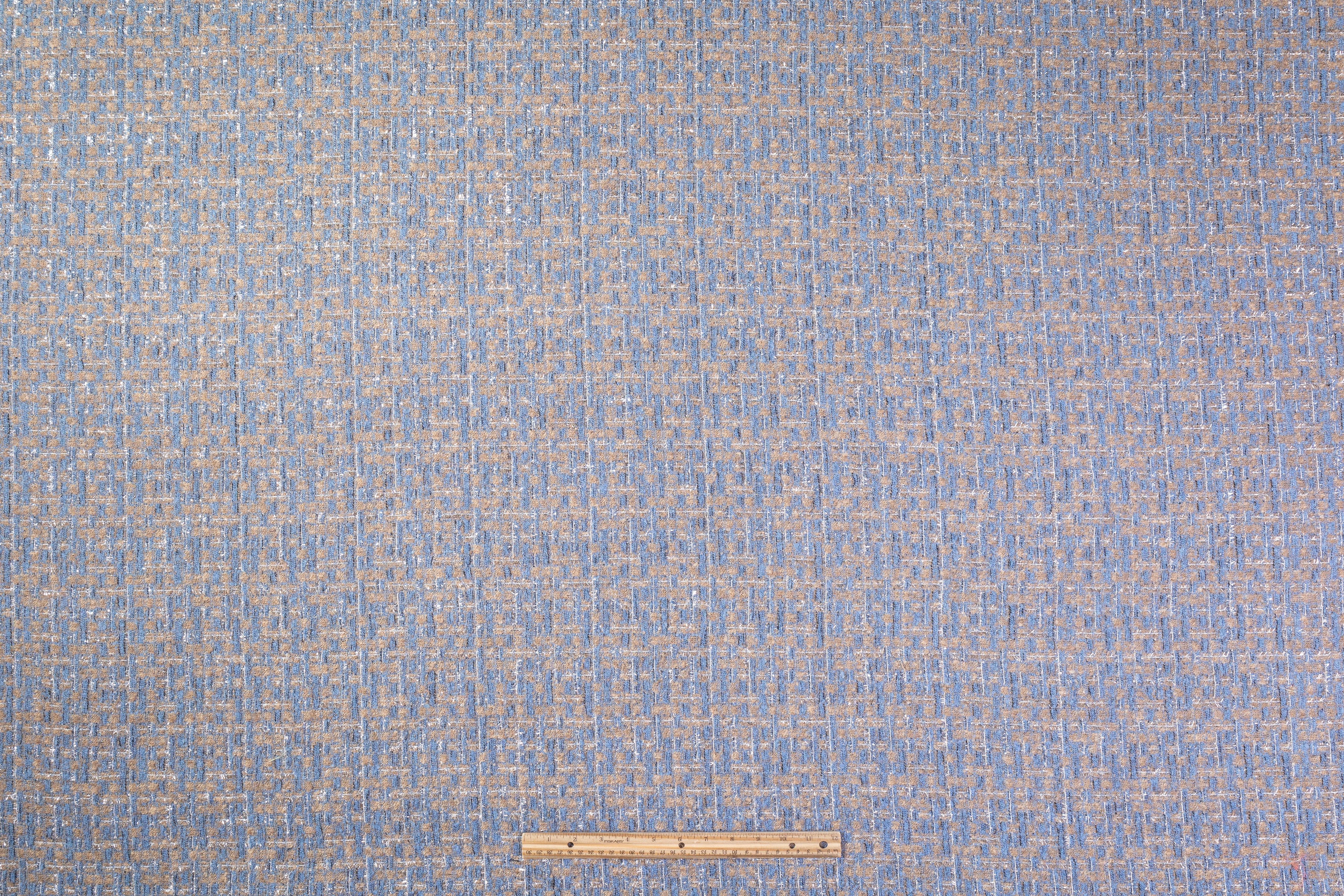 Metallic Italian Cotton Blend Tweed - Beige / Blue / Silver