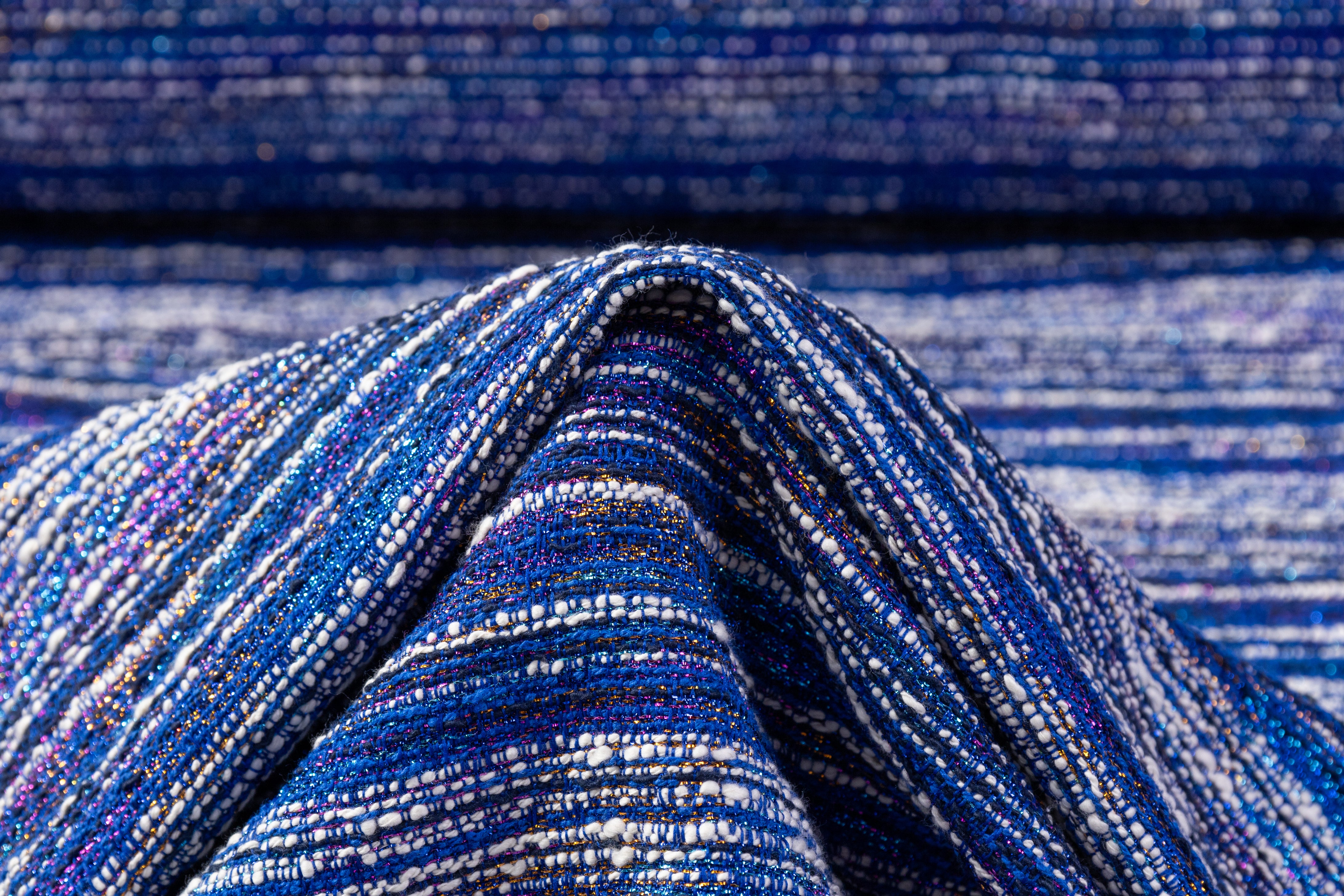 Metallic Italian Cotton Blend Tweed - Blue